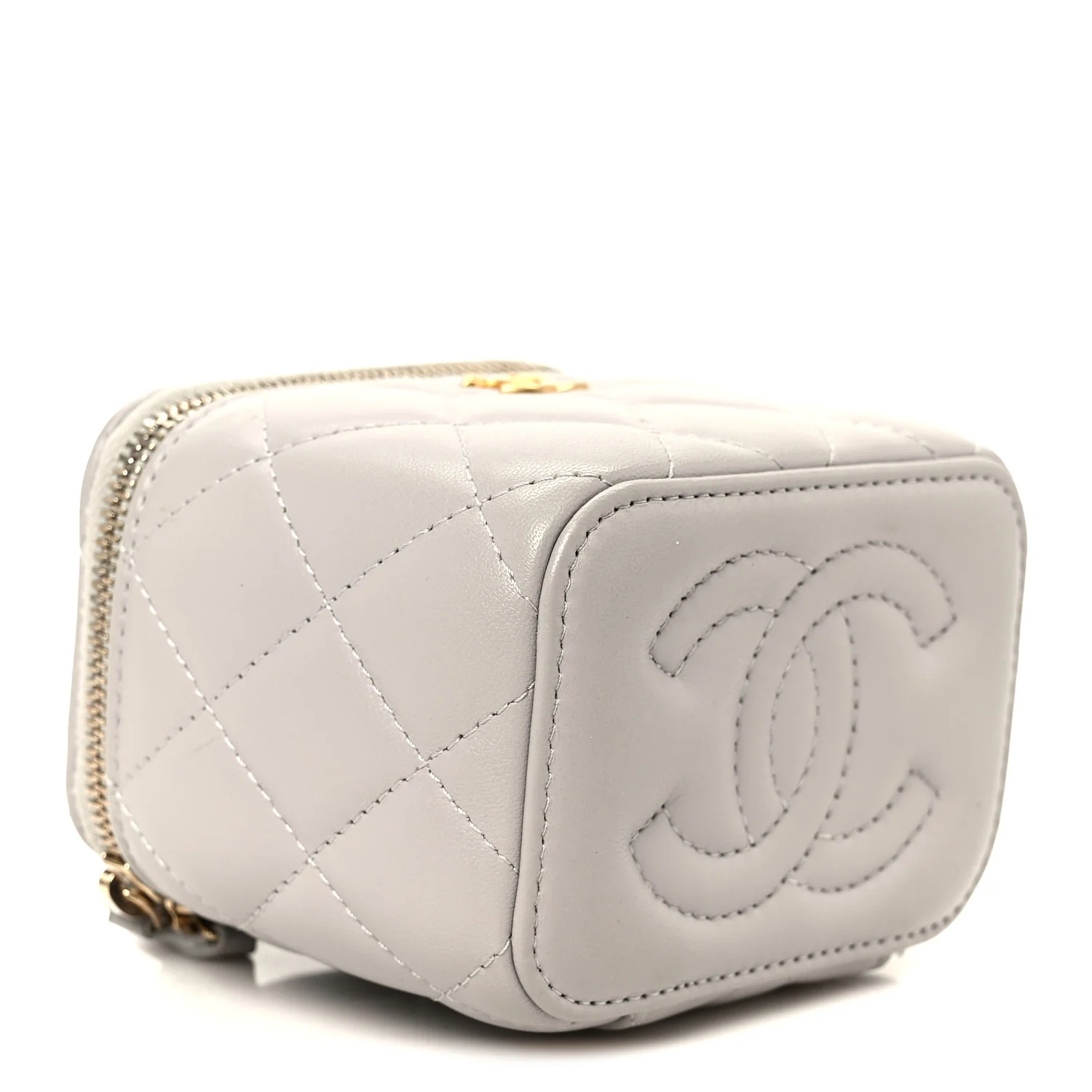 Lambskin Quilted Pearl Crush Mini Vanity Case With Chain Grey - Top Club