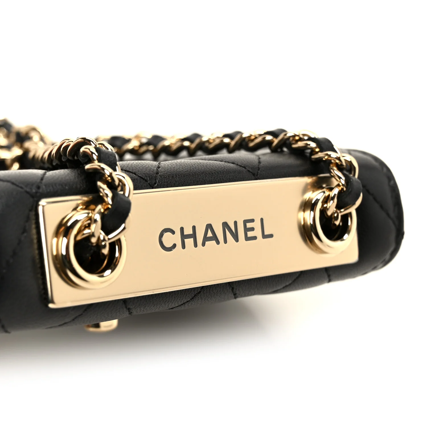 Lambskin Quilted Trendy CC Card Holder On Chain Black - Top Club