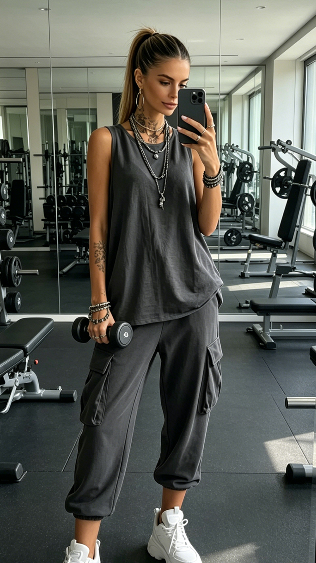 Women's Dark Grey Sleeveless Cargo Cropped Two-Piece Outfit - Nordfashionstorm - Women's Clothing, Fashion for You - Nordfashionstorm.com