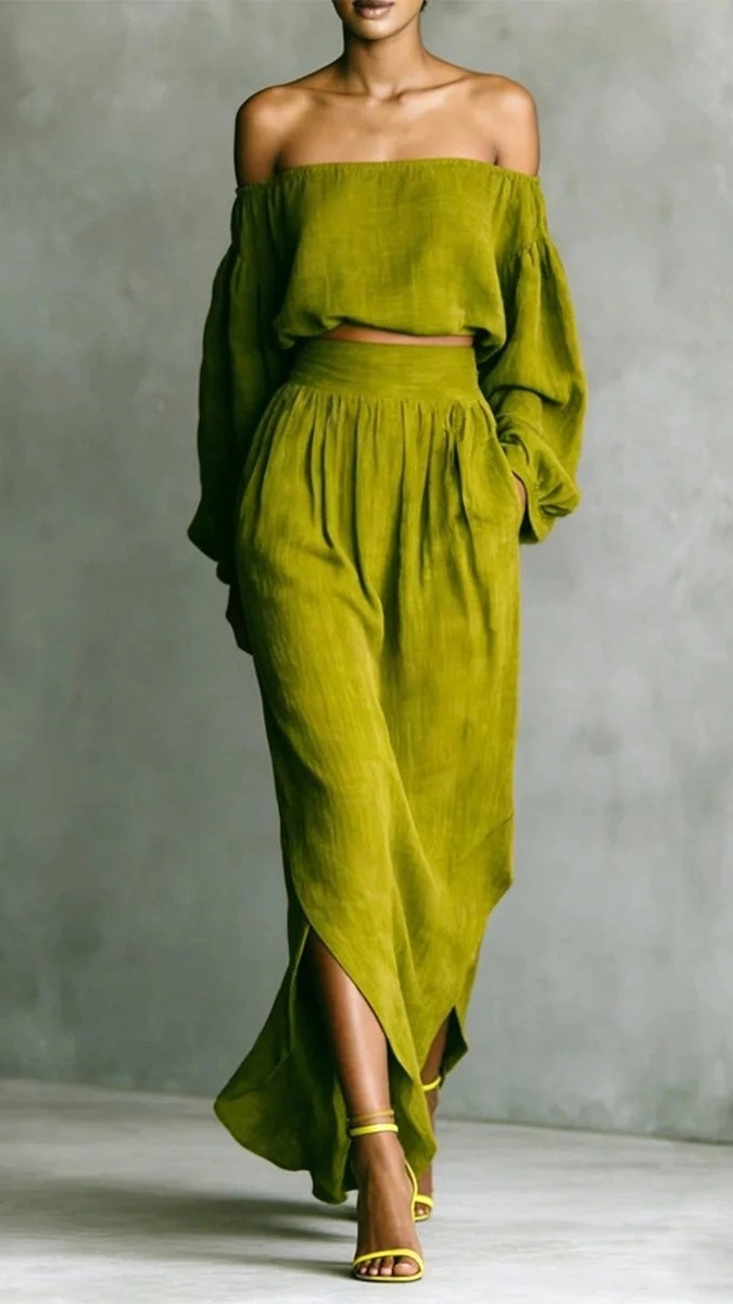 Women's casual off-shoulder top and asymmetrical skirt two-piece set - Nordfashionstorm - Women's Clothing, Fashion for You - Nordfashionstorm.com