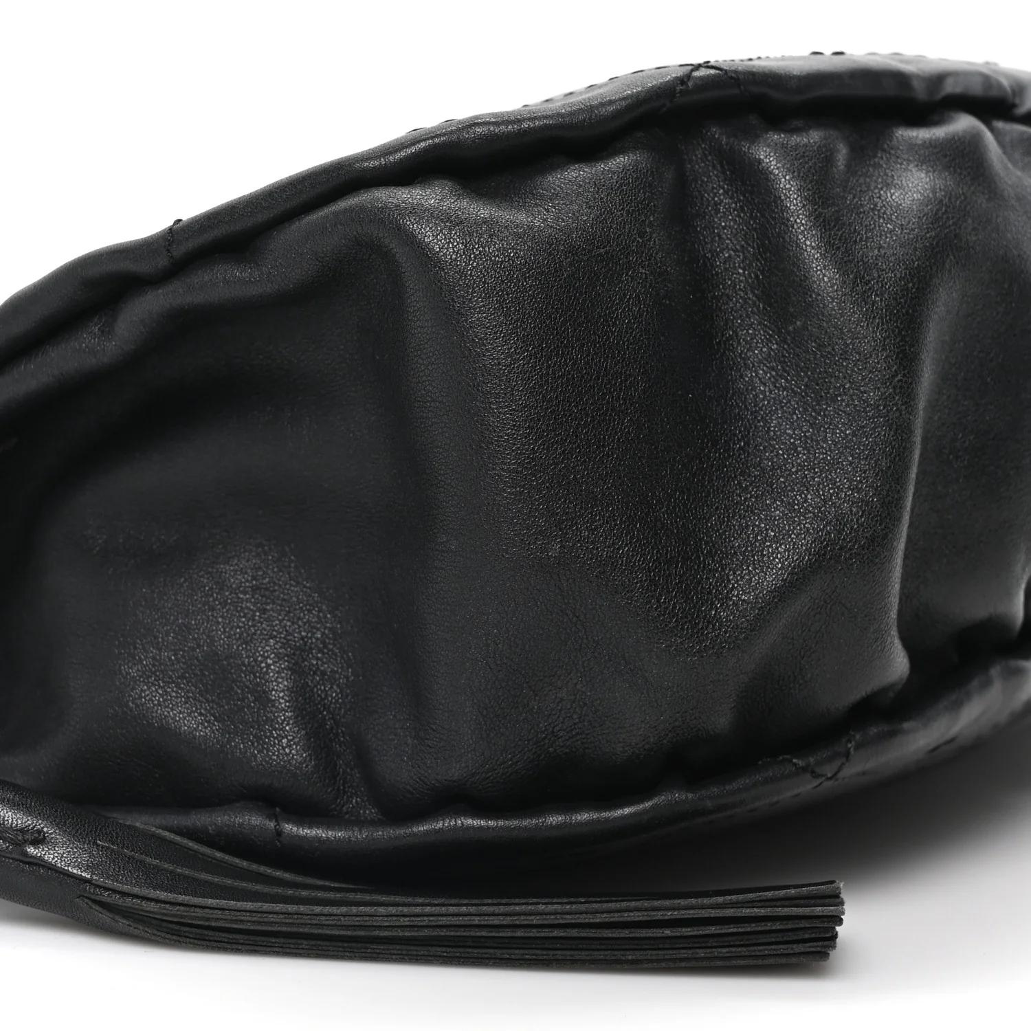 Lambskin Stitched Chocolate Bar Chain Fringe Hobo Black - Top Club