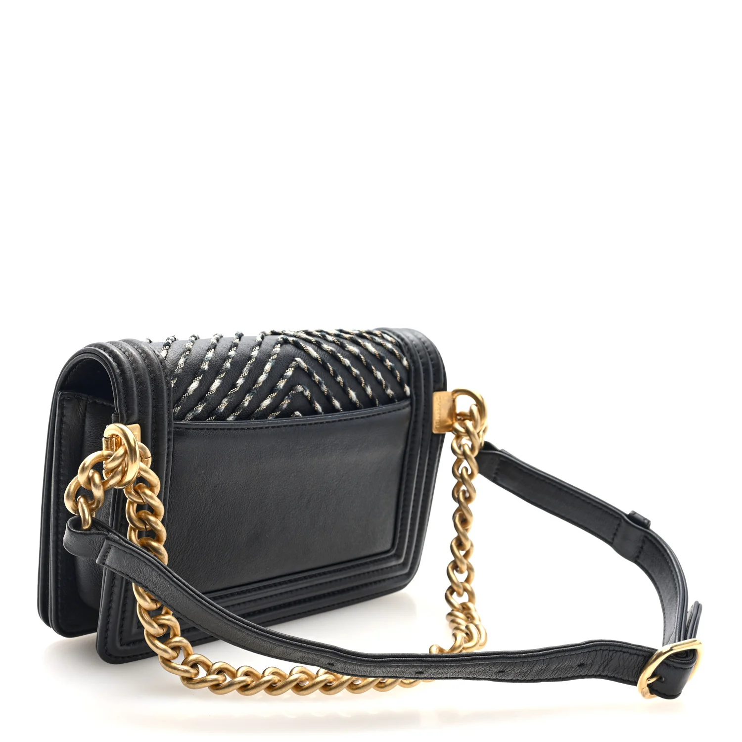 Calfskin Chevron Embroidered Boy By The Sea Flap Waist Belt Bag Black - Top Club
