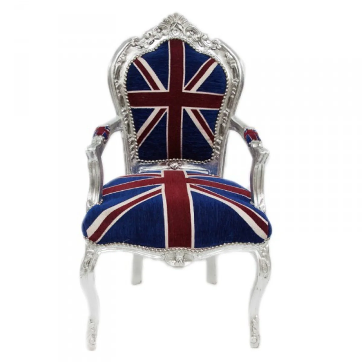 Baroque dining chair with armrests Union Jack / Silver - antique style