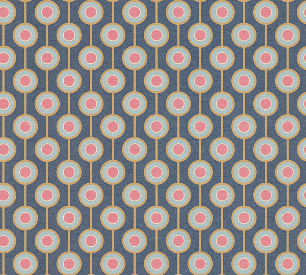 Retro behang met een lichte structuur en cirkelpatroon - blauw, geel, roze #1