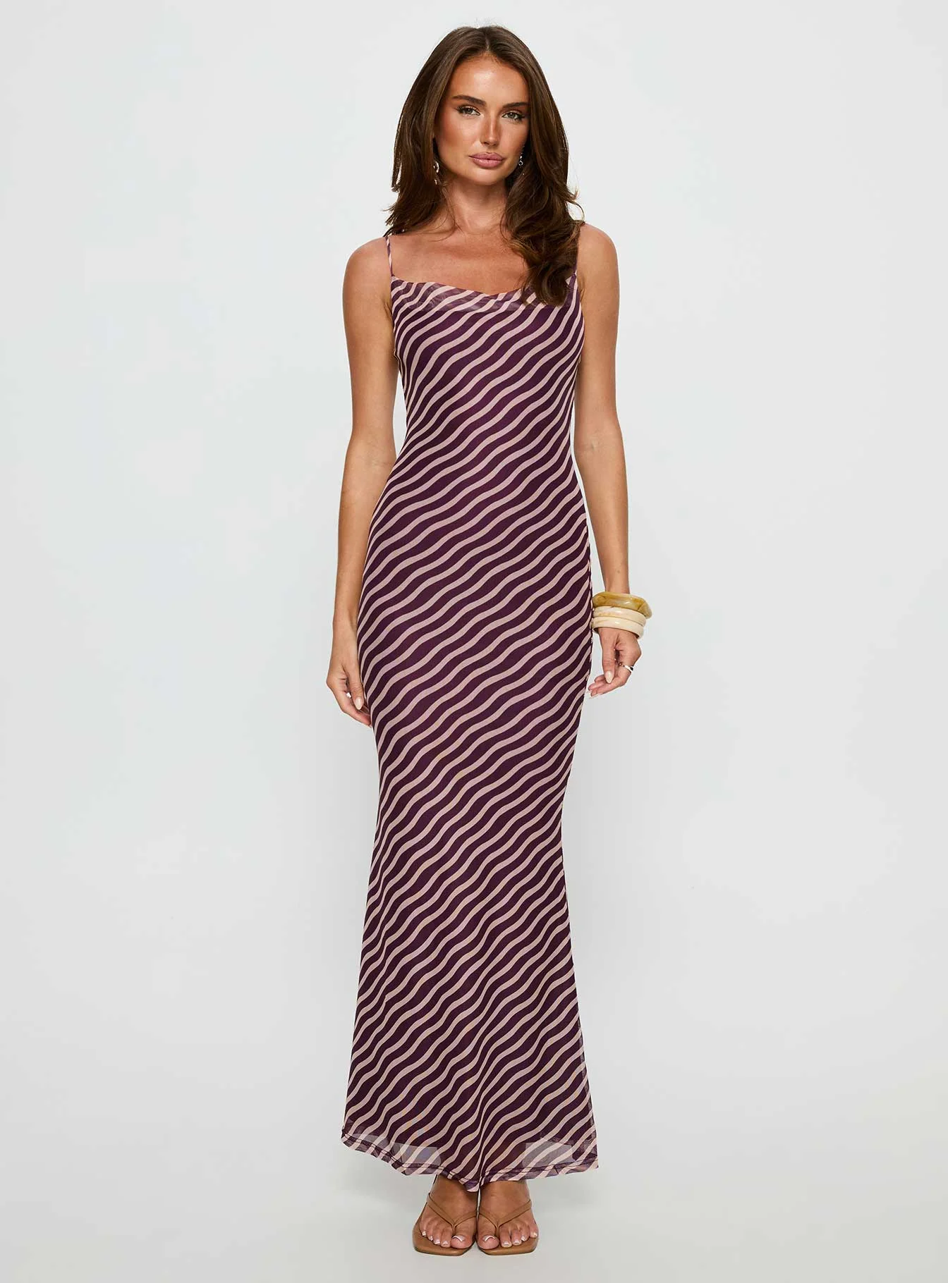 Aliah Cowl Neck Maxi Dress Plum Stripe