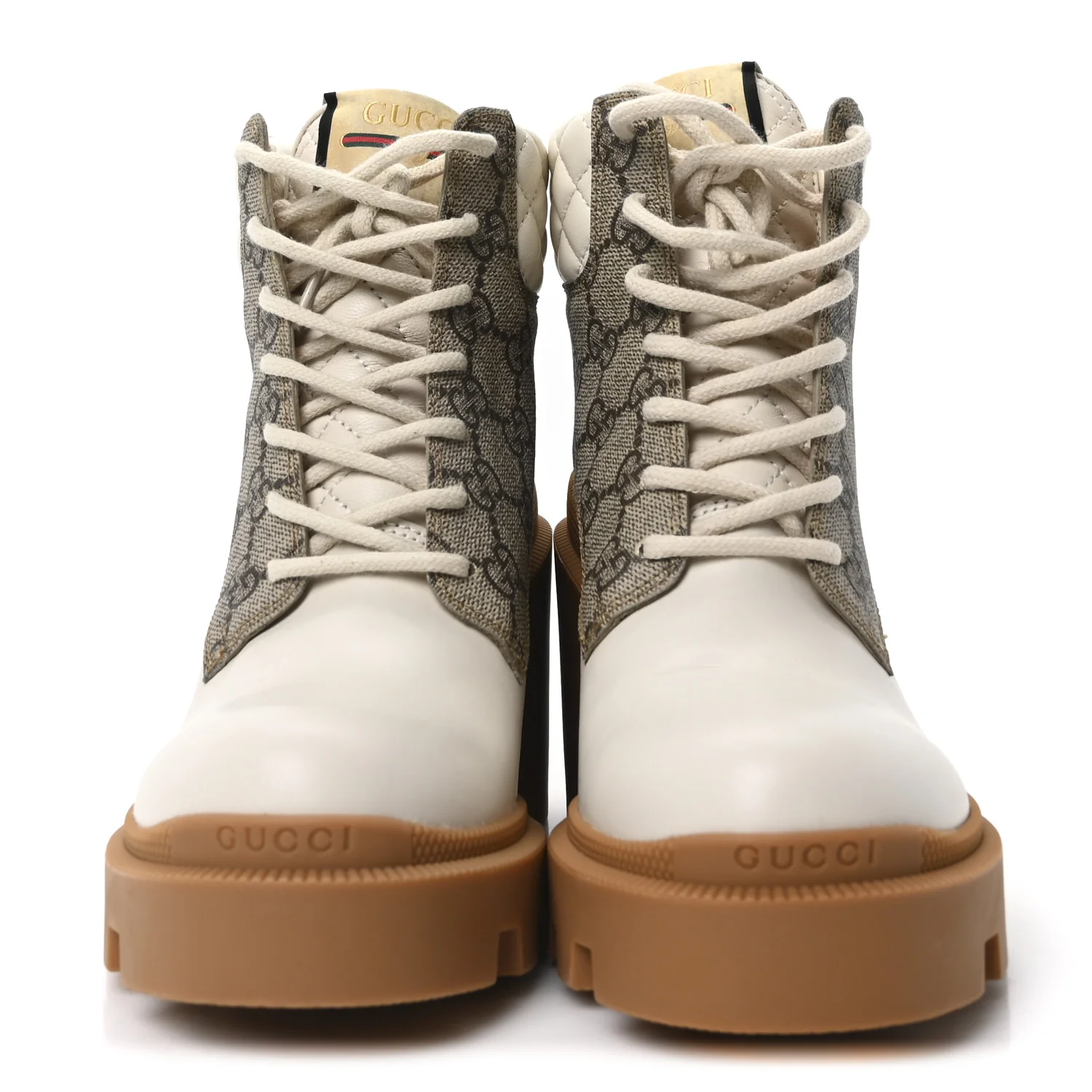 Calfskin GG Supreme Monogram Nappa Quilted Lace Up Ankle Boots 35 Mystic White Beige - Top Club