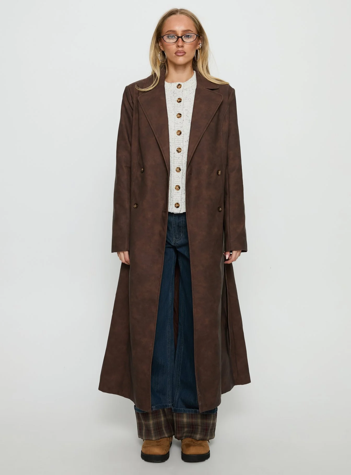 Salazar Longline Belted Trench Coat Chocolate Brown