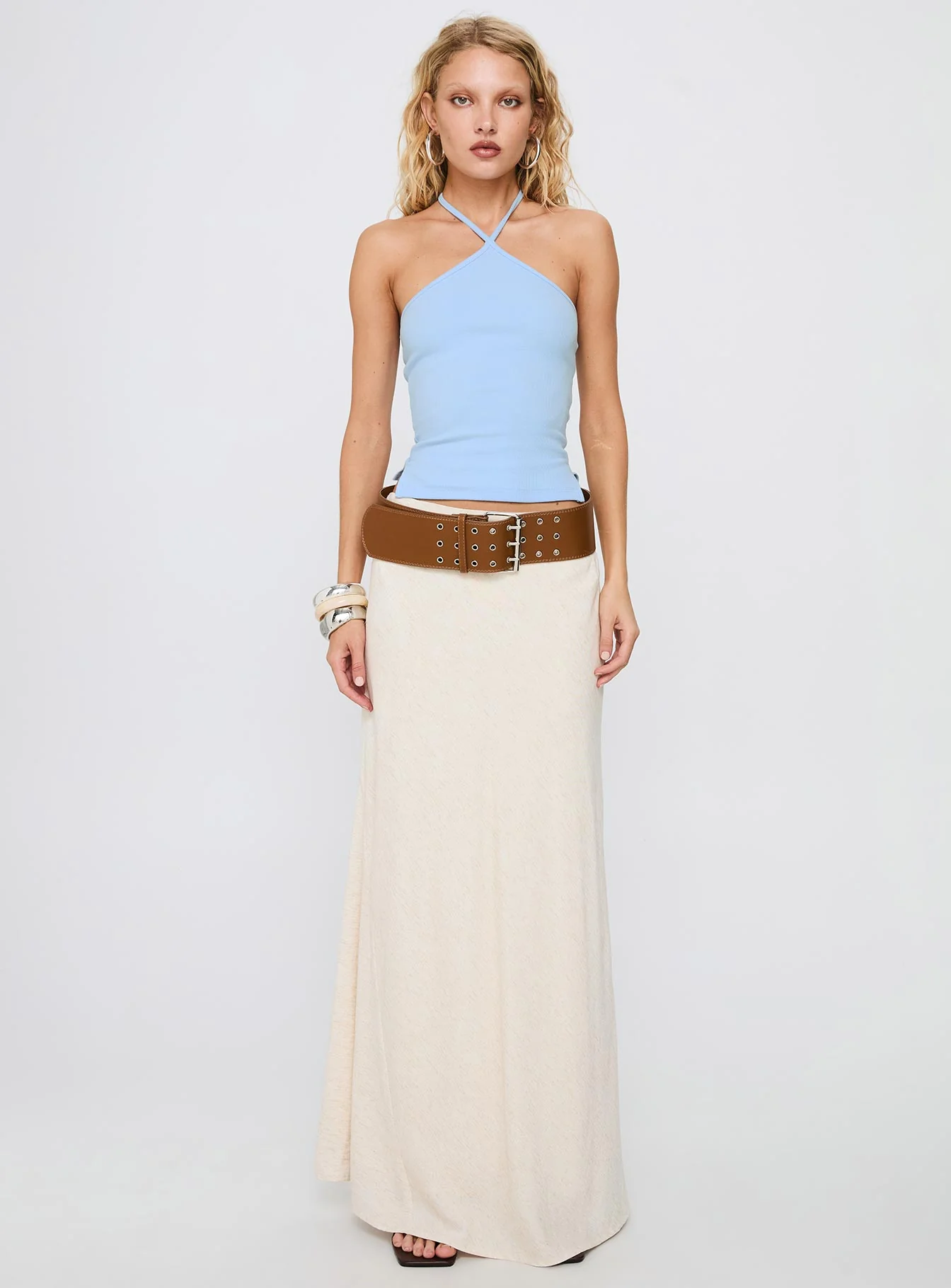 Baseline Halter Rib Top Light Blue