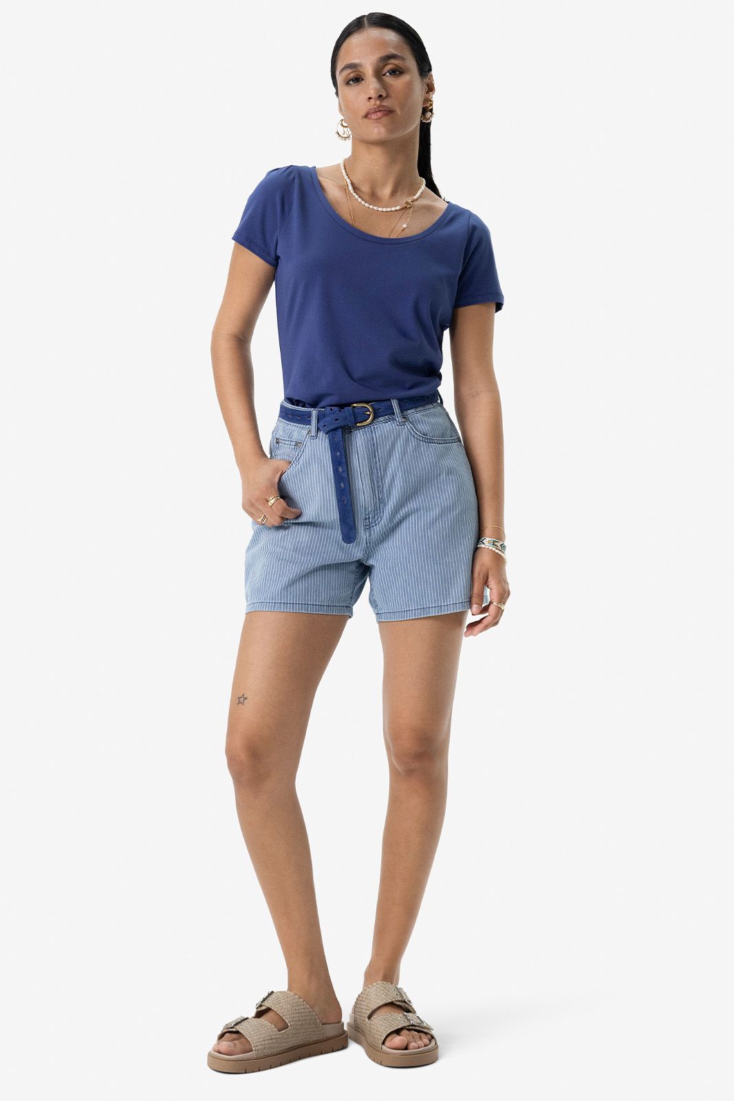 Blauw T-shirt met ronde hals