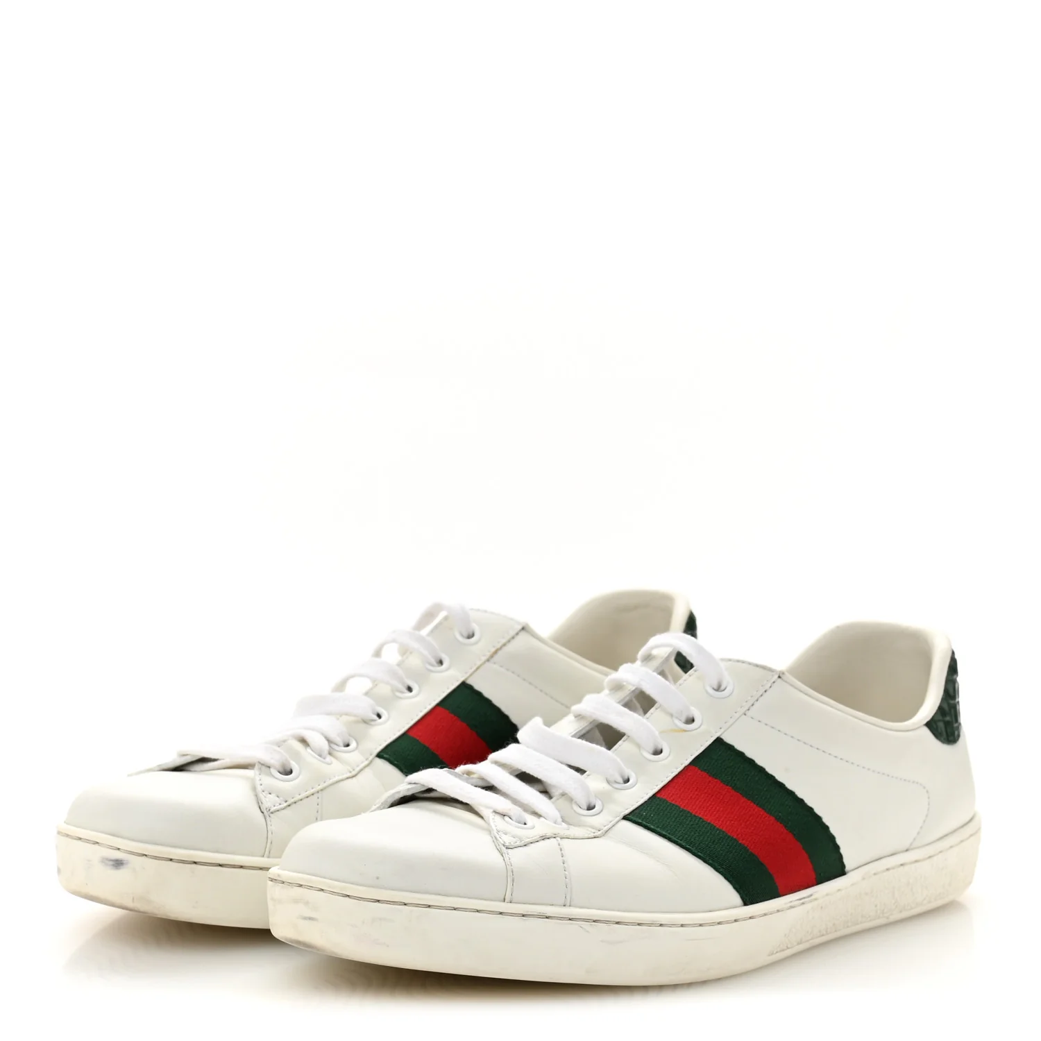 Calfskin Crocodile Web Mens Ace Sneakers 9 White Green - Top Club