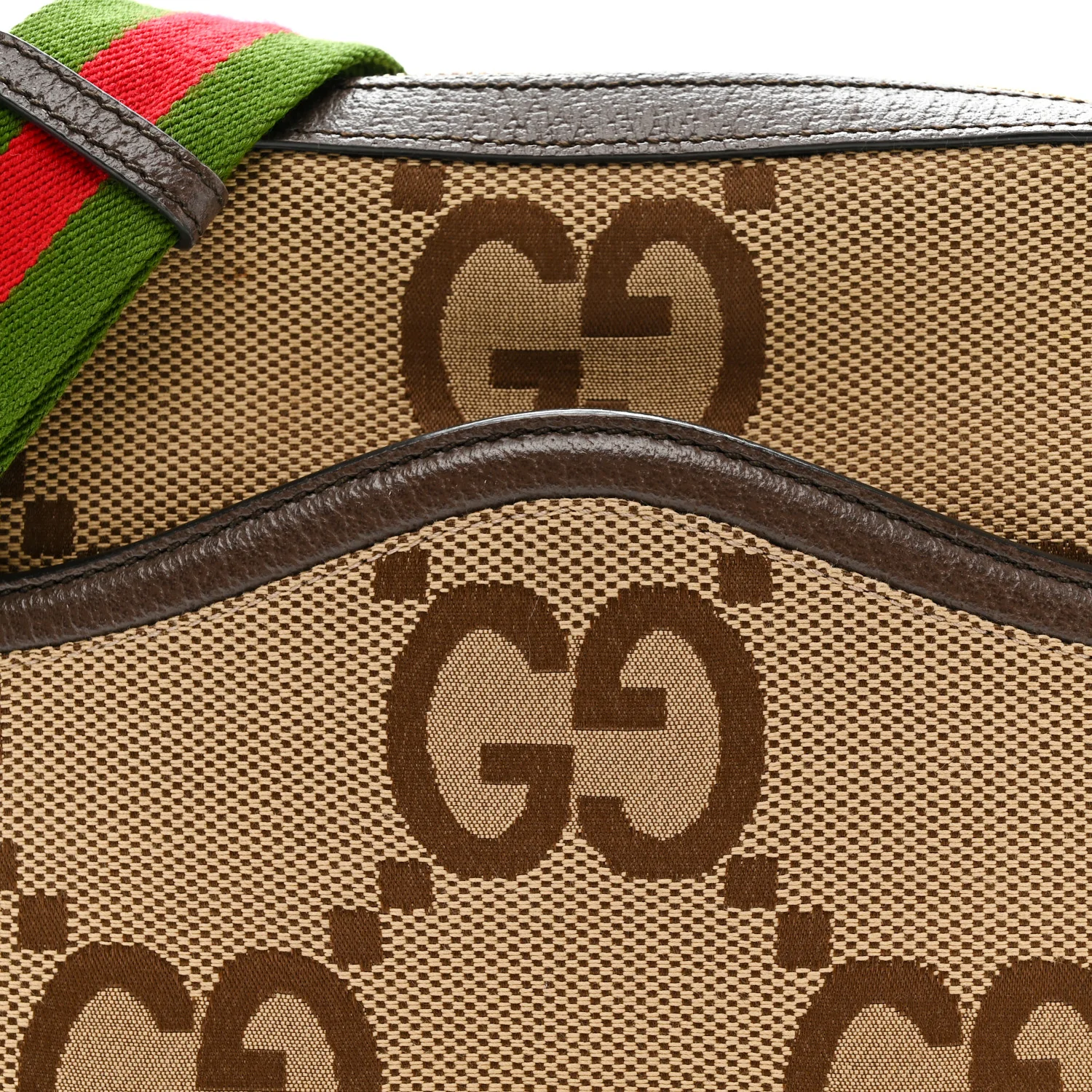 Monogram Jumbo GG Textured Dollar Calfskin Web Messenger Shoulder Bag Camel Ebony New Acero - Top Club