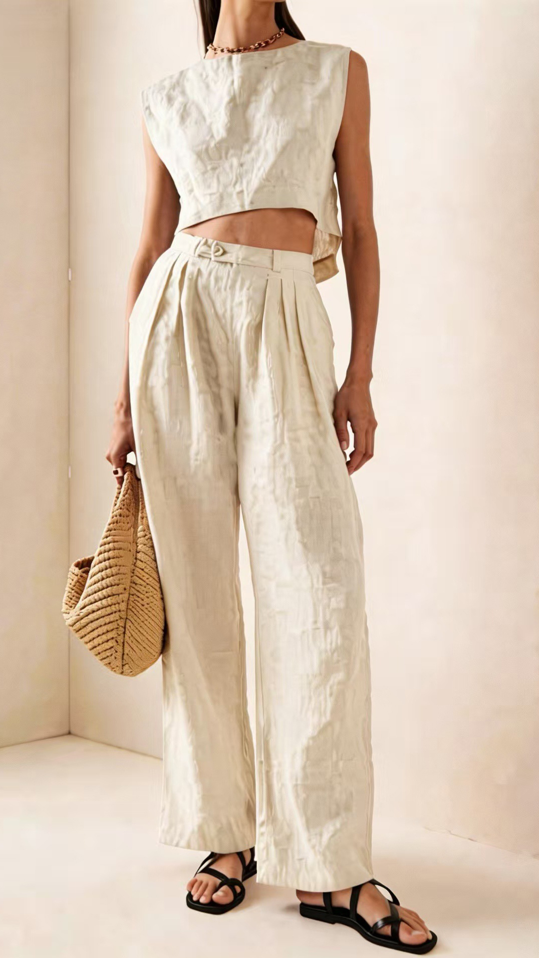 Women's Cotton-Blend Lavender Cropped Sleeveless Loose Set - Nordfashionstorm - Women's Clothing, Fashion for You - Nordfashionstorm.com