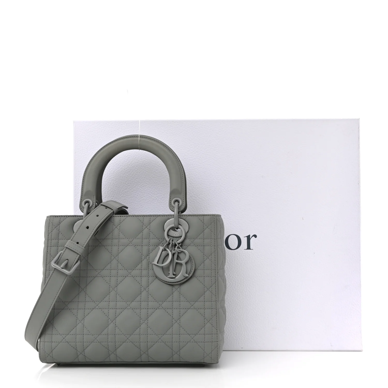 Ultra Matte Calfskin Cannage Medium Lady Dior Grey Stone - Top Club
