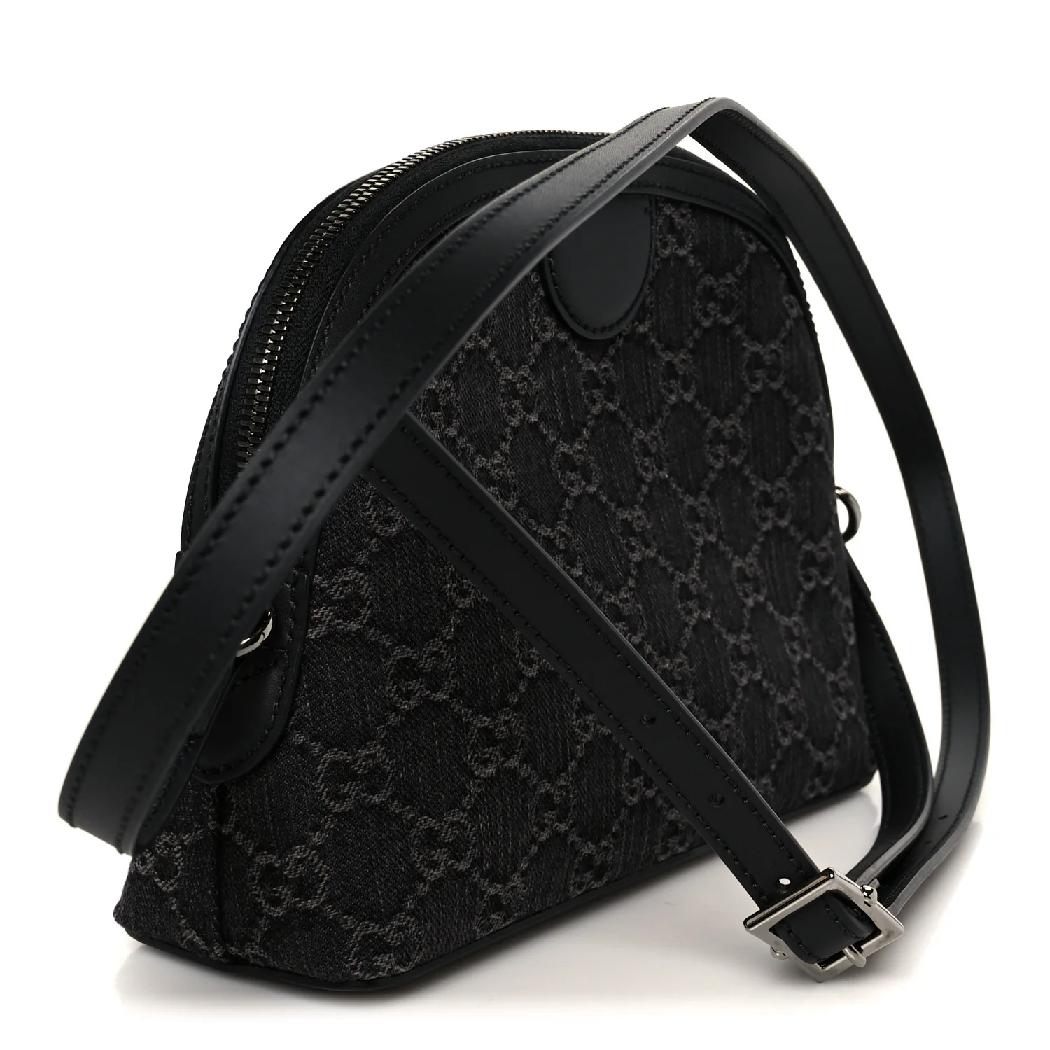 Denim Cuoio Harness GG Monogram Small Ophidia Dome Shoulder Bag Black Medium Grey - Top Club