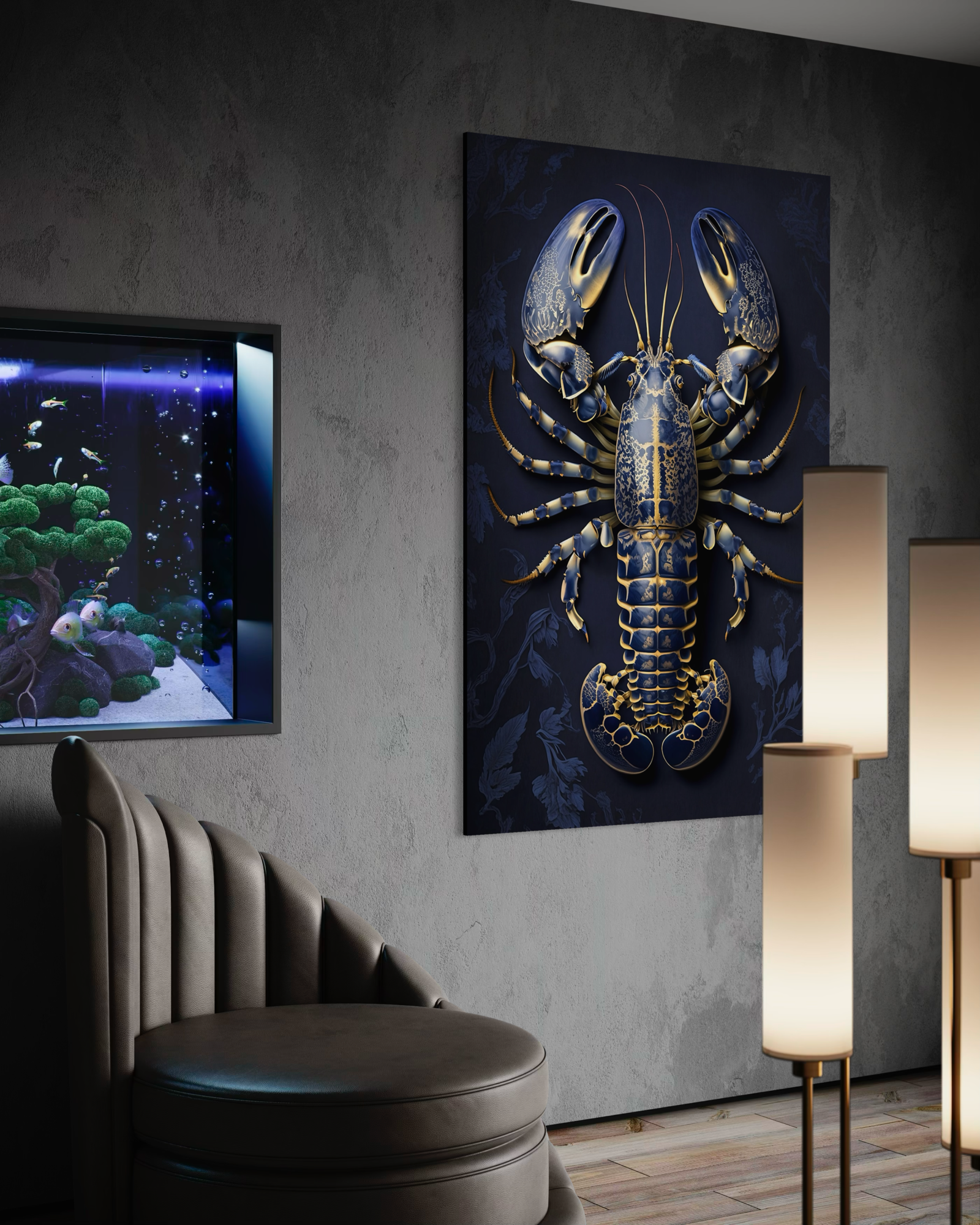 Plexiglas schilderij 'Lobster Gold Blue' 60x90 cm