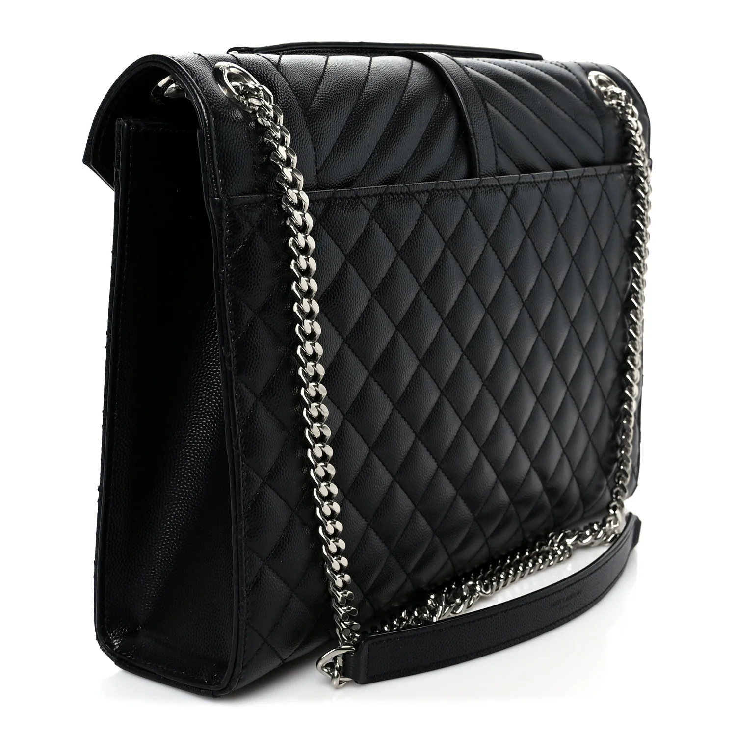 Grain De Poudre Textured Mixed Matelasse Large Triquilt Monogram Satchel Black - Top Club