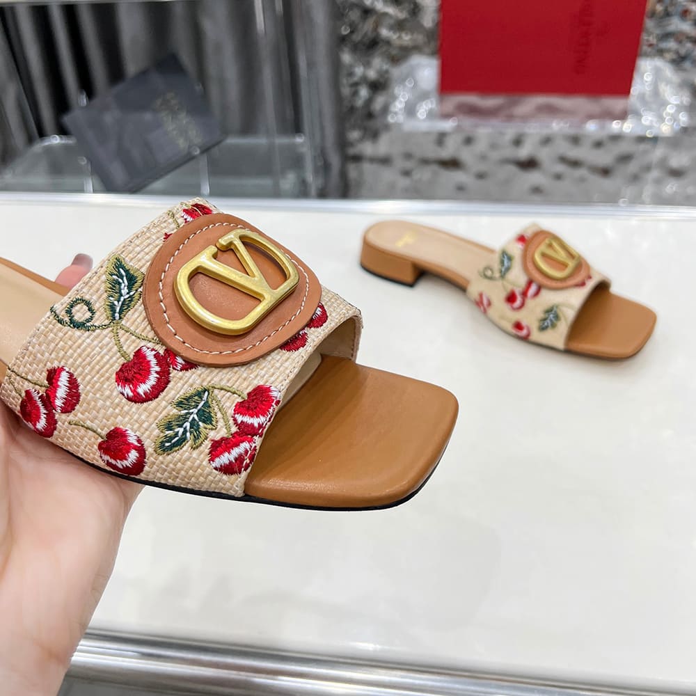 VALENTINO VLOGO SIGNATURE cherry pattern jacquard sandals (heel height 2 cm) - Top Club