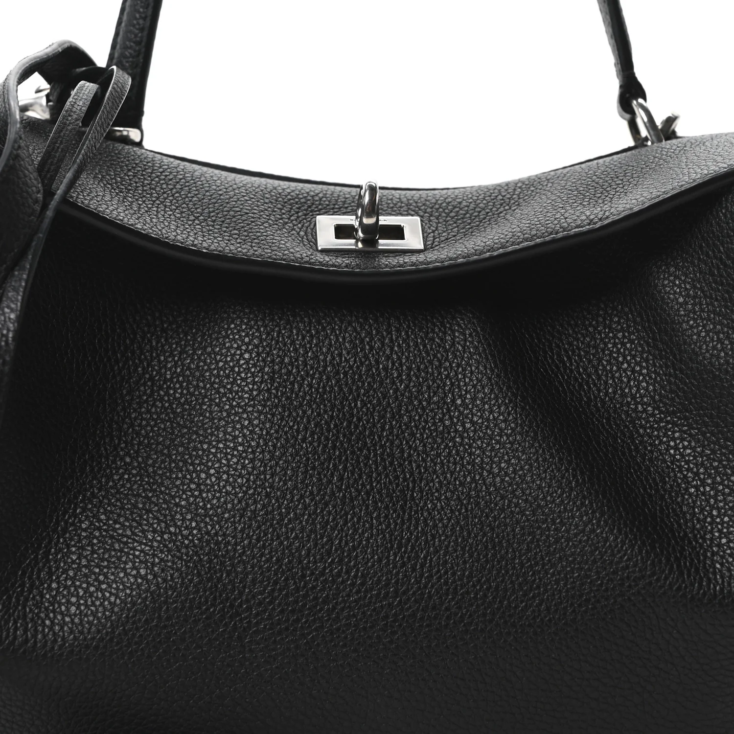 Grained Calfskin Small Rodeo Top Handle Handbag Black - Top Club