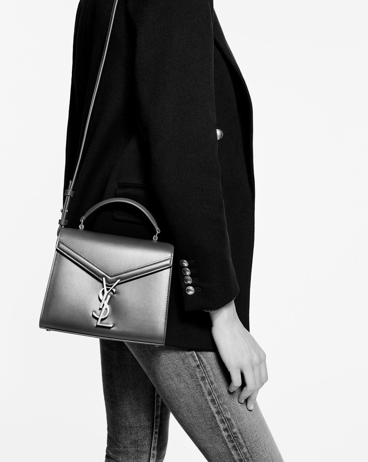 Y Cassandra Mini Top Handle Bag in Box Leather