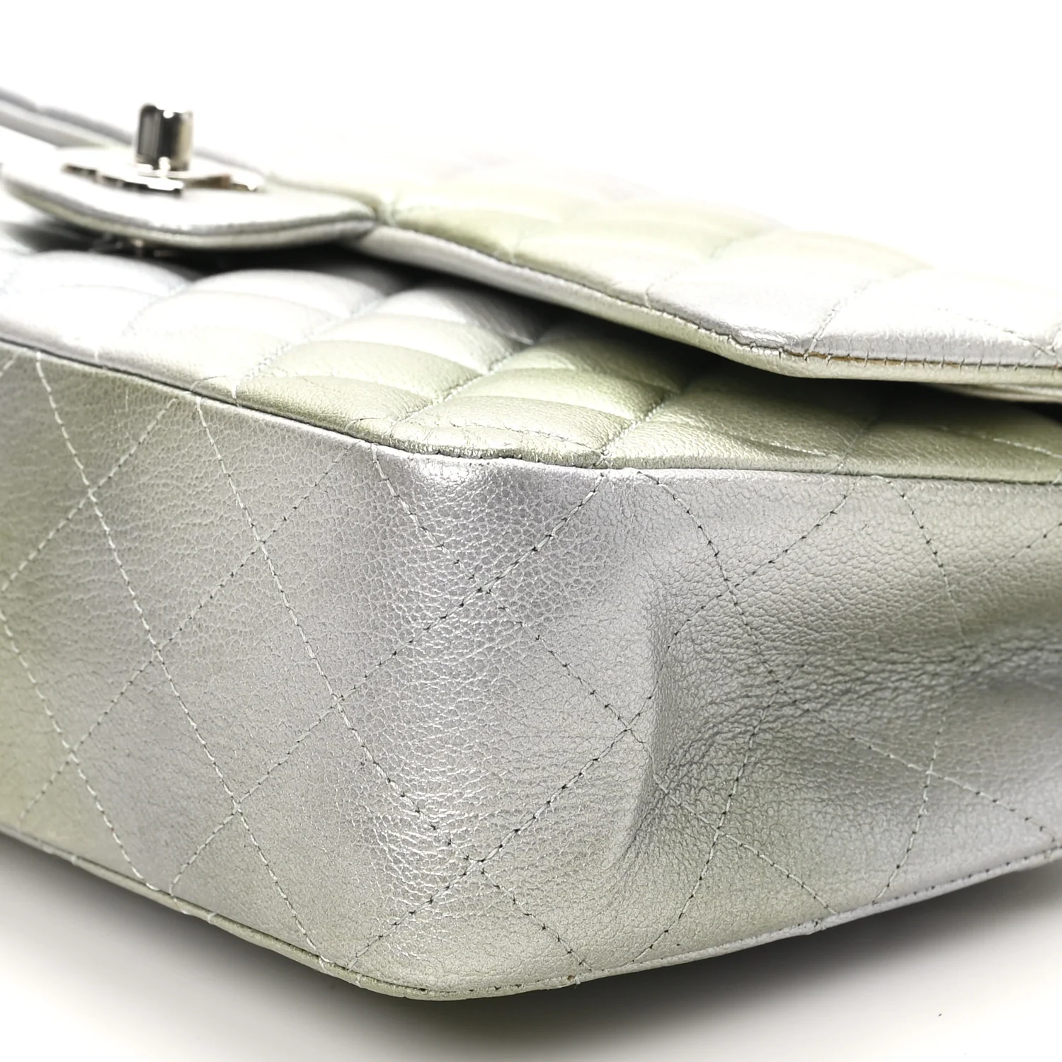 Metallic Goatskin Quilted Ombre Medium Double Flap Grey Green - Top Club