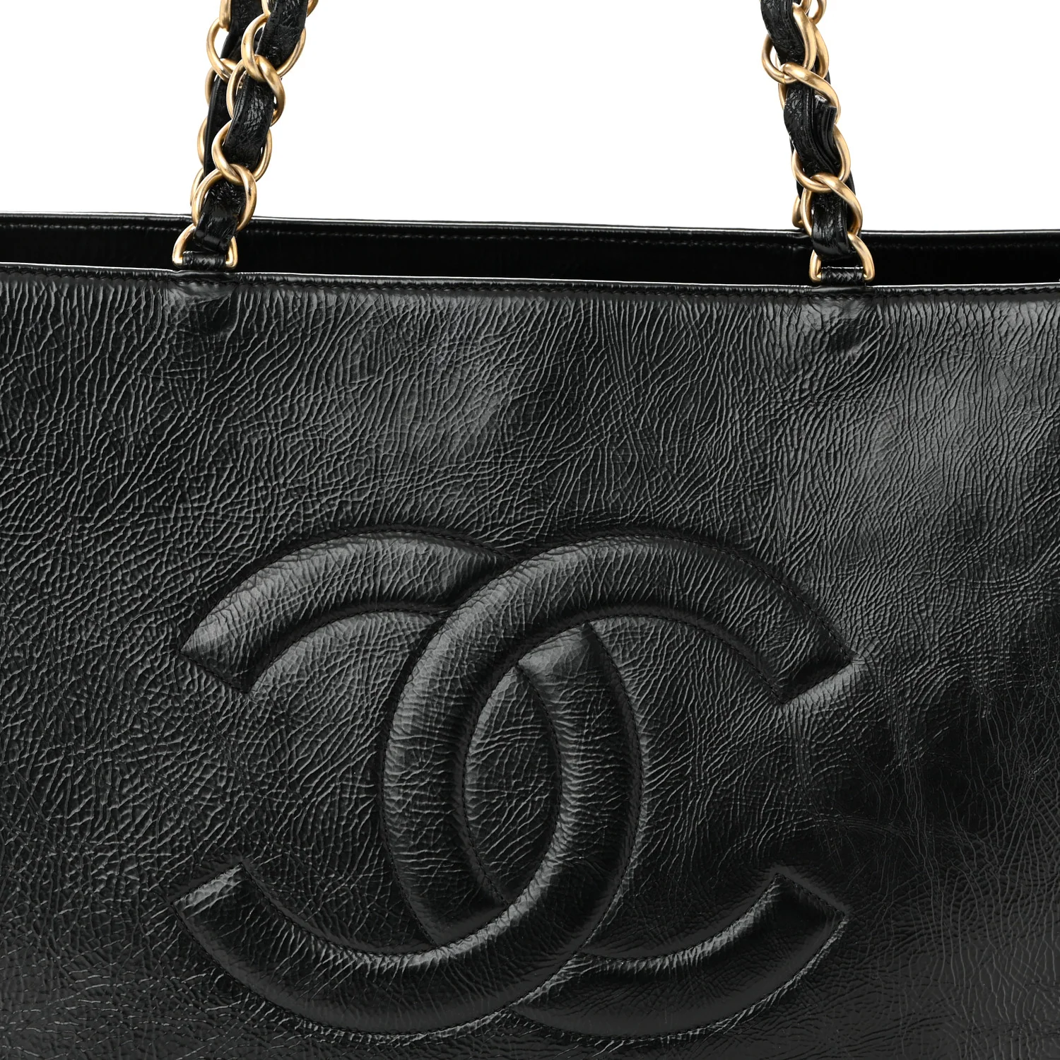 Shiny Aged Calfskin Shopping Bag Black - Top Club