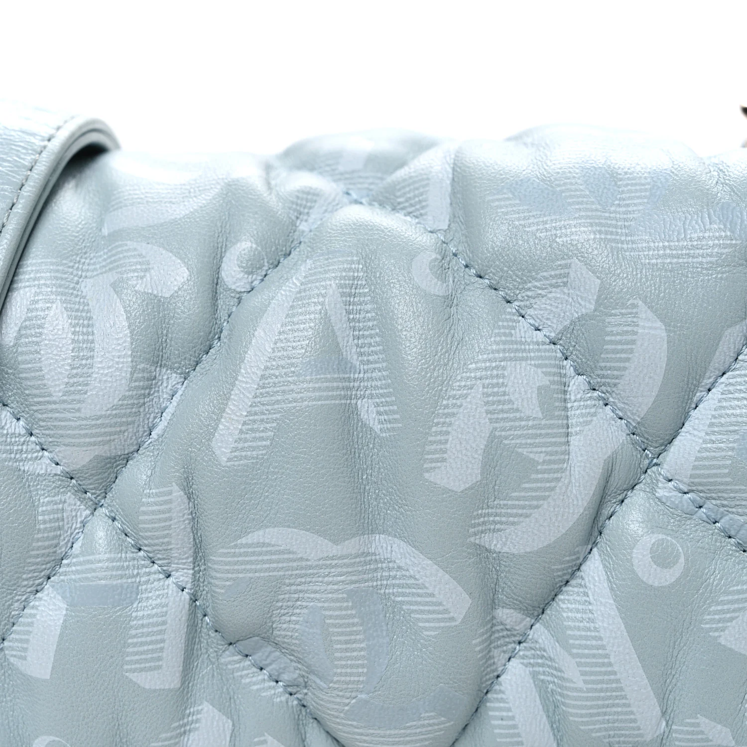 Lambskin Quilted Printed CC Mini Square Flap Light Blue - Top Club