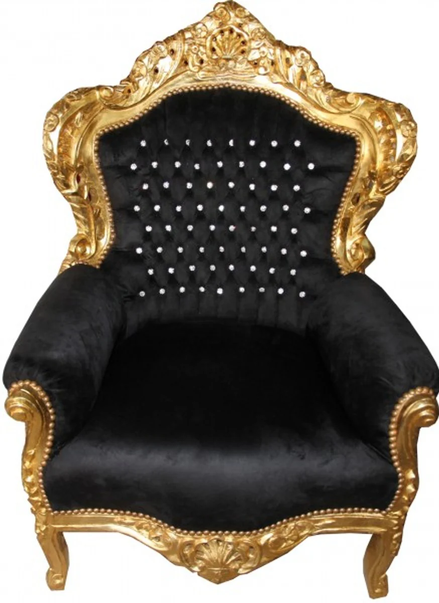 Baroque armchair King black / gold with glittering stones - luxury baroque armchair