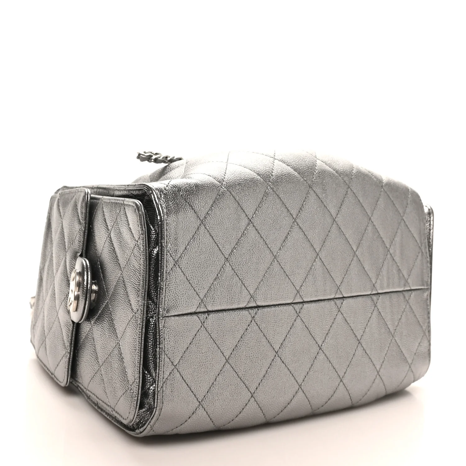 Metallic Caviar Quilted Small Chanel 25 Handbag Silver - Top Club