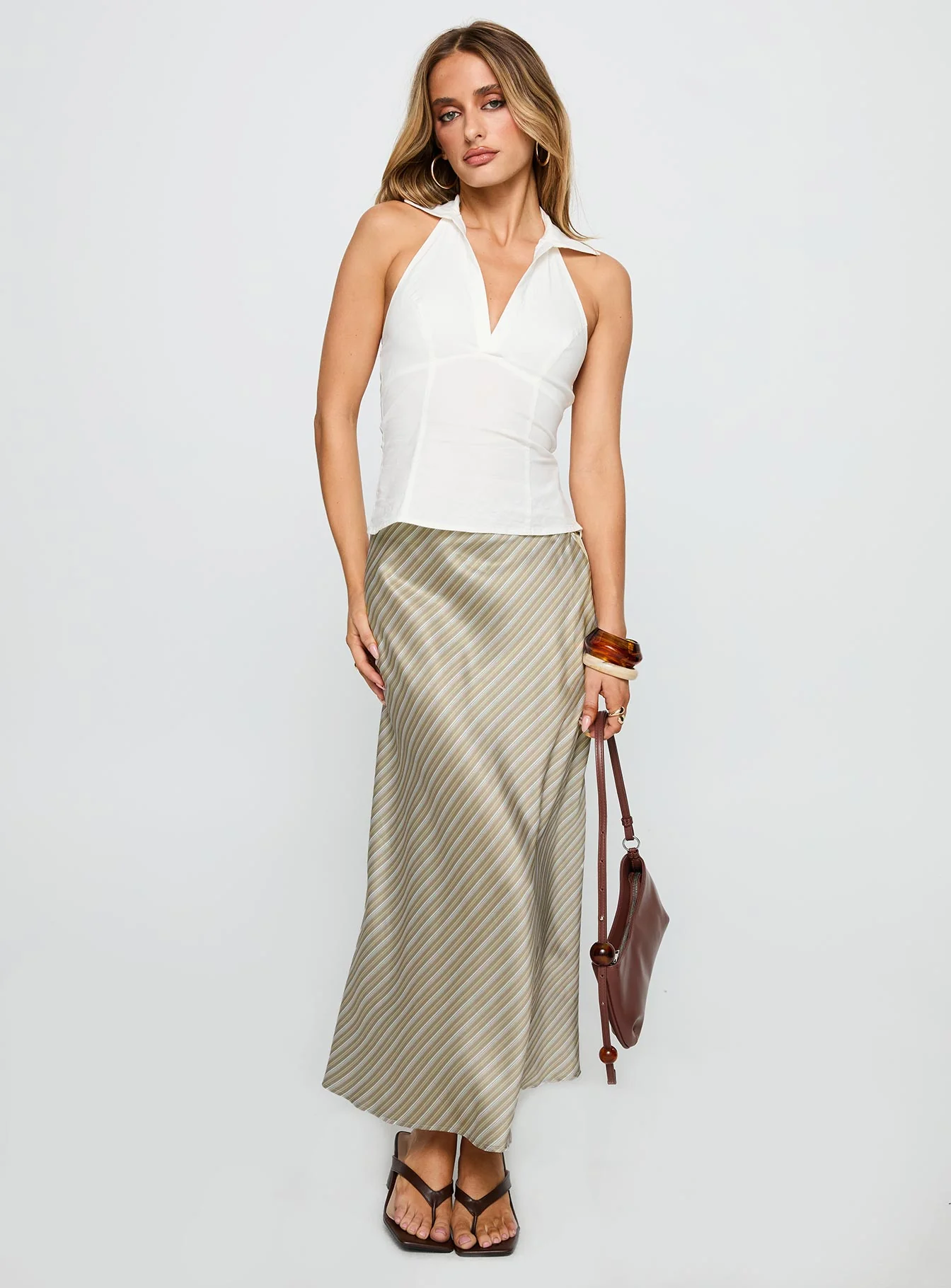 Mixed Signals Midi Skirt Brown Stripe