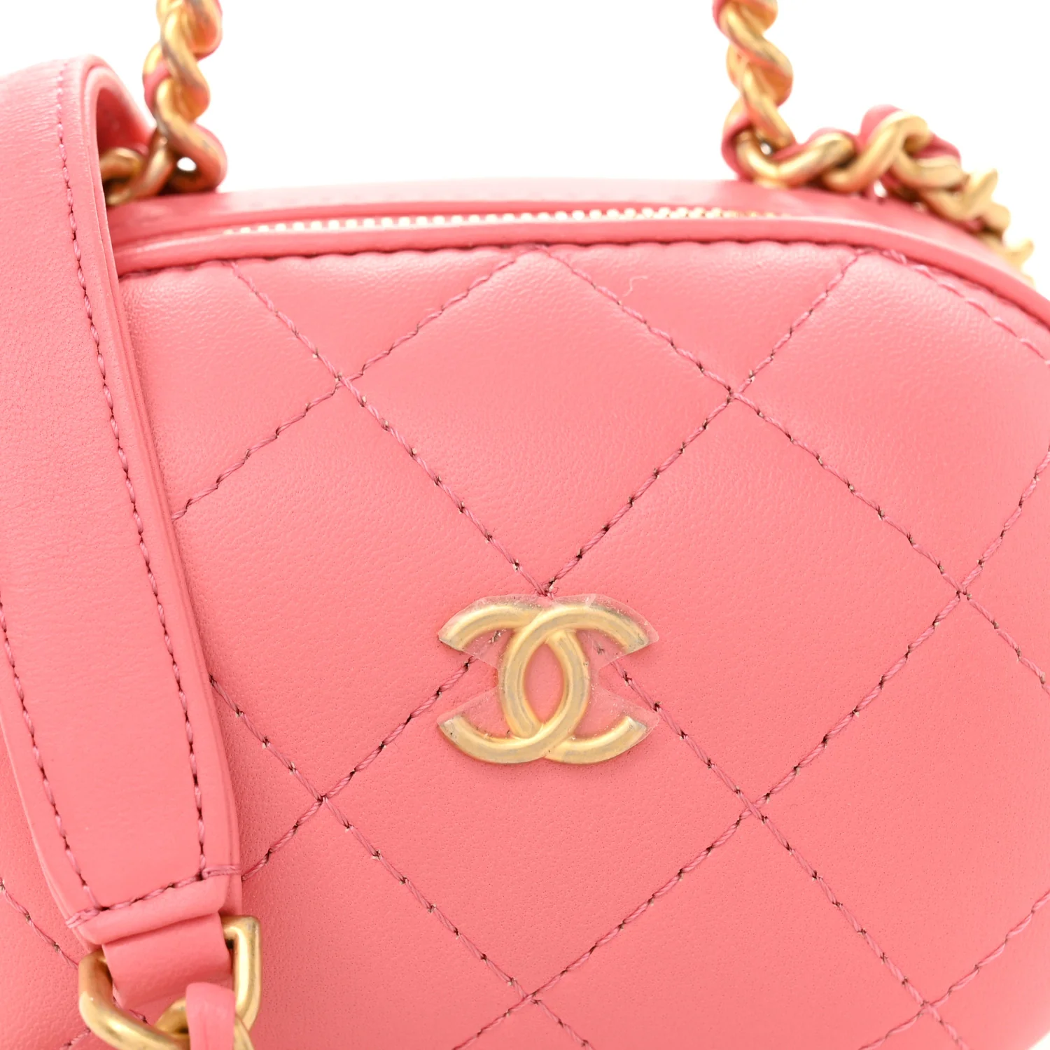 Lambskin Quilted CC Bubble Vanity Case With Chain Pink - Top Club