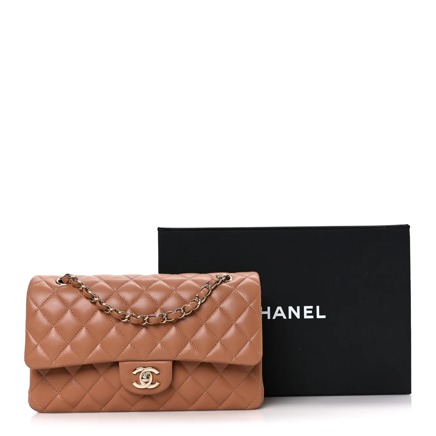 Lambskin Quilted Medium Double Flap Brown - Top Club