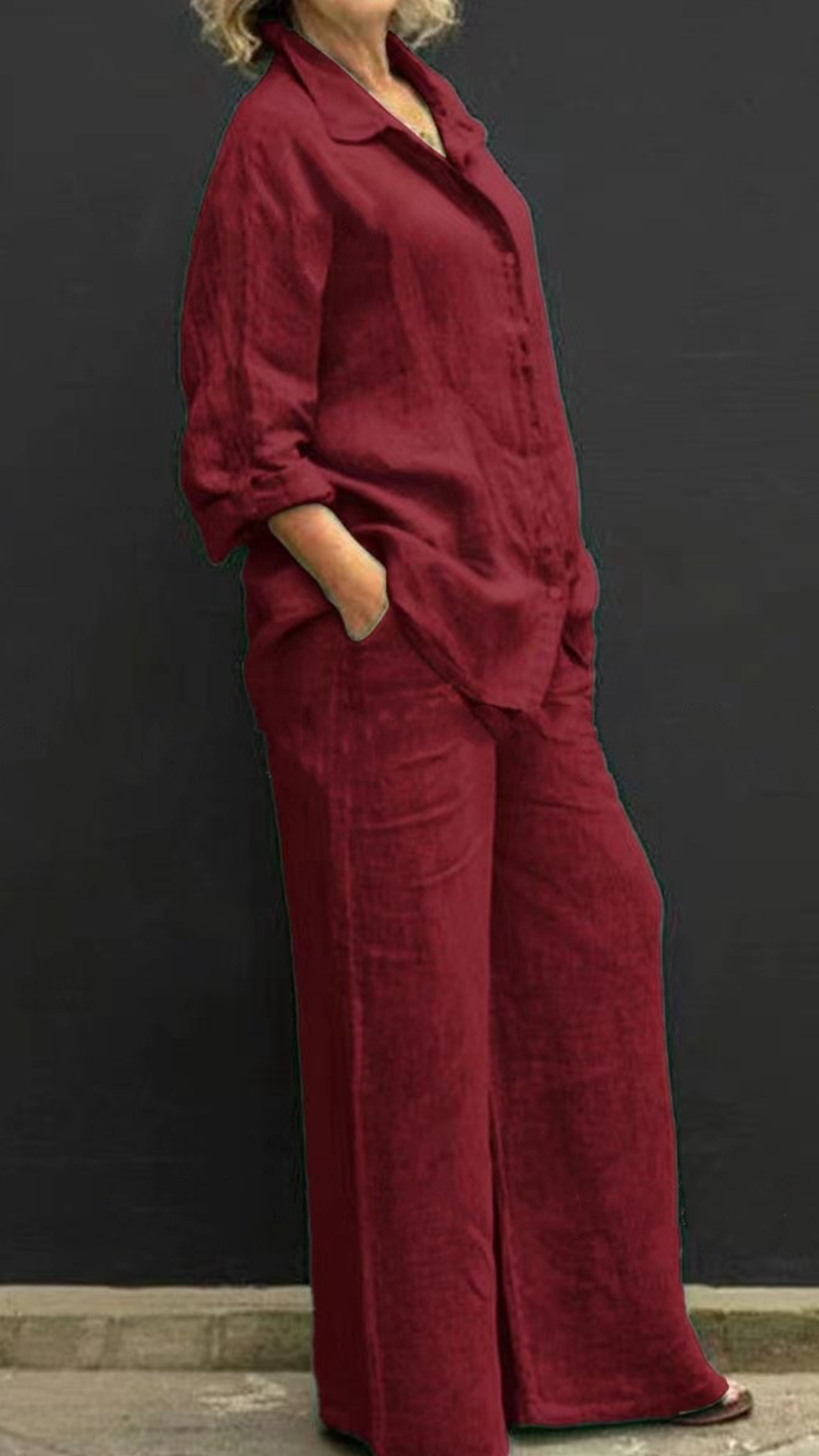 Women's Linen Lapel Shirt & Wide-Leg Pants Two-Piece Set - Nordfashionstorm - Women's Clothing, Fashion for You - Nordfashionstorm.com