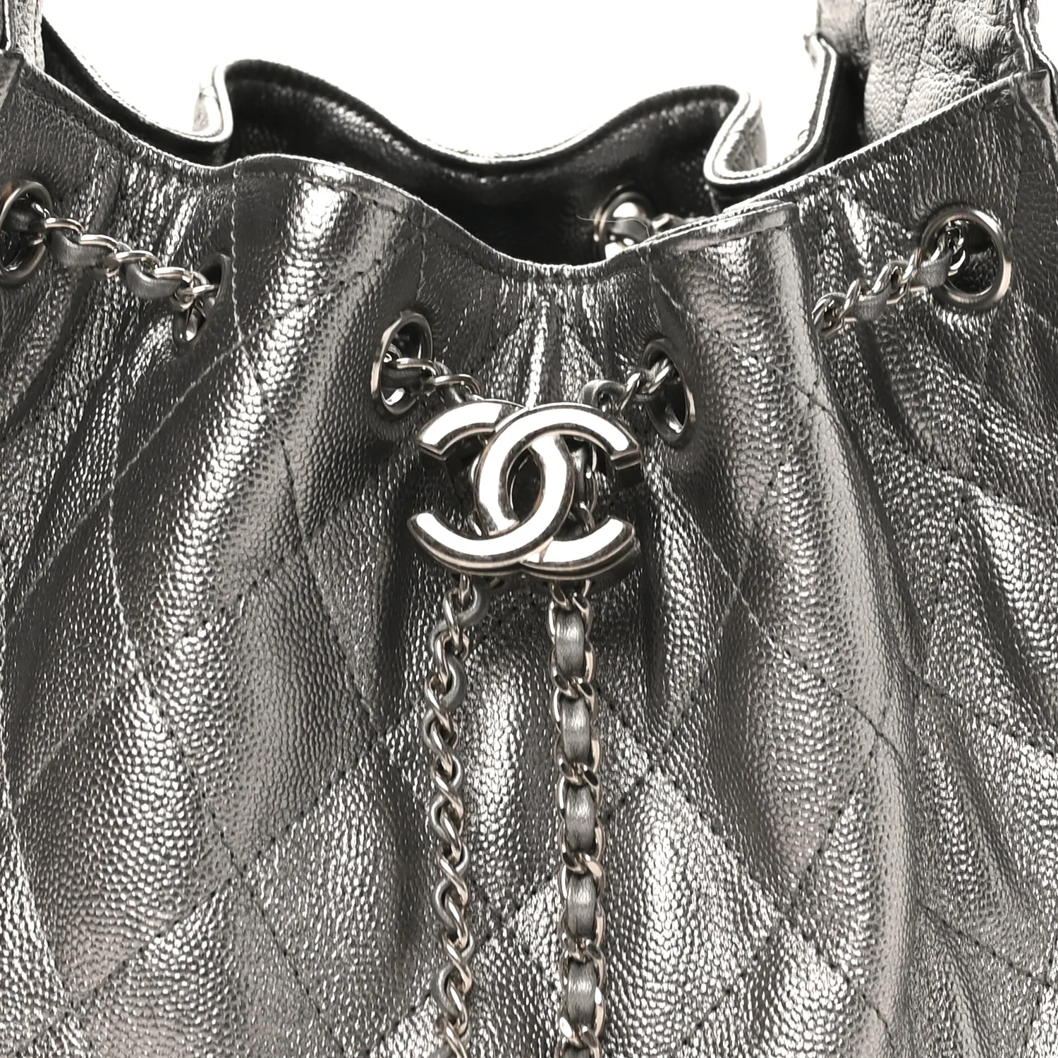 Metallic Caviar Quilted Small Chanel 25 Handbag Silver - Top Club