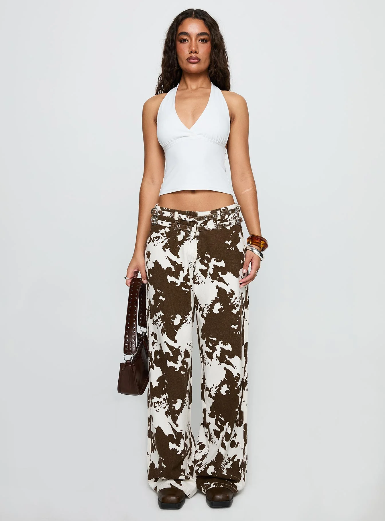 Baccarat Mid Rise Wide Leg Belted Pant Cow Print
