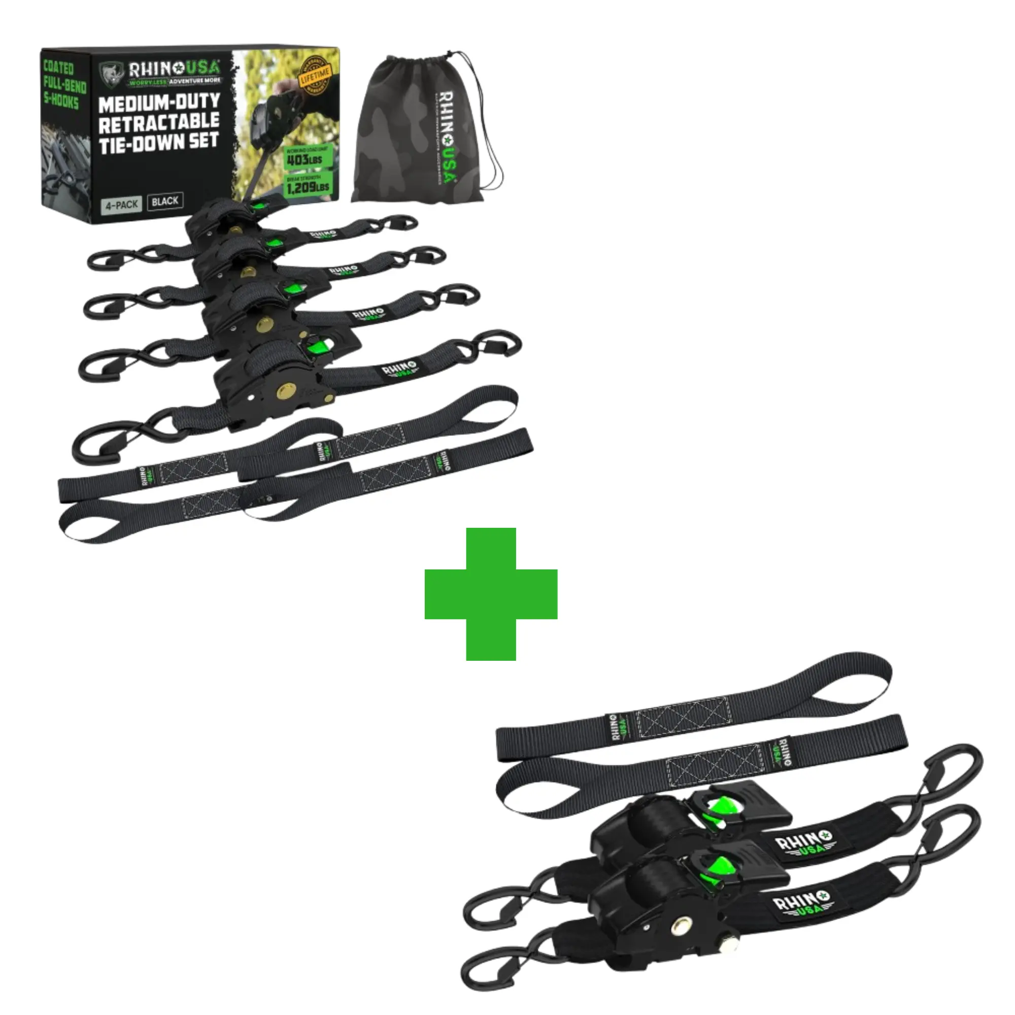 Lush's Pick - Rhino USA Retractable Ratchet Straps - 1in x 10ft (4pack) and 2in x 10ft (2pack)