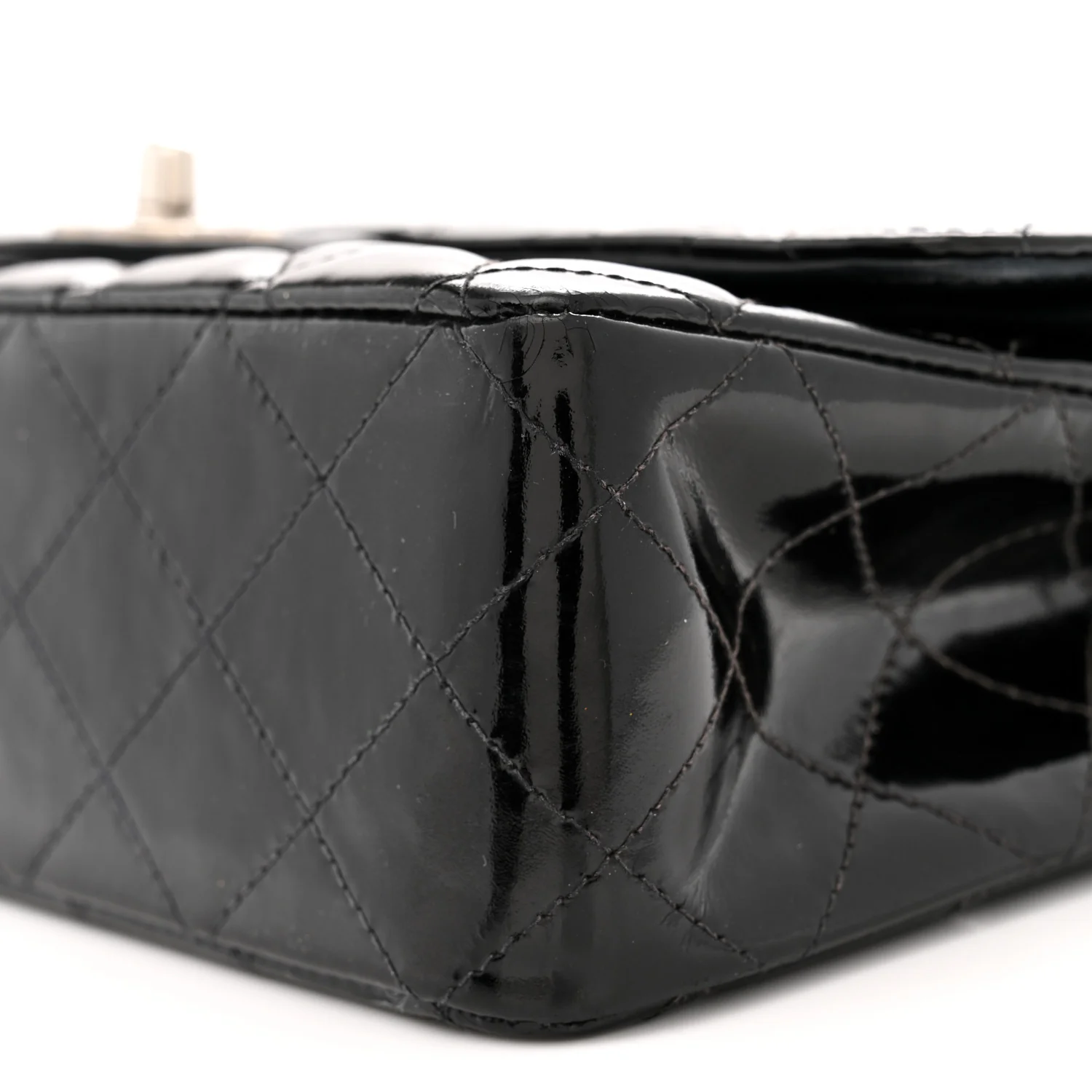 Patent Quilted Medium Double Flap Black - Top Club