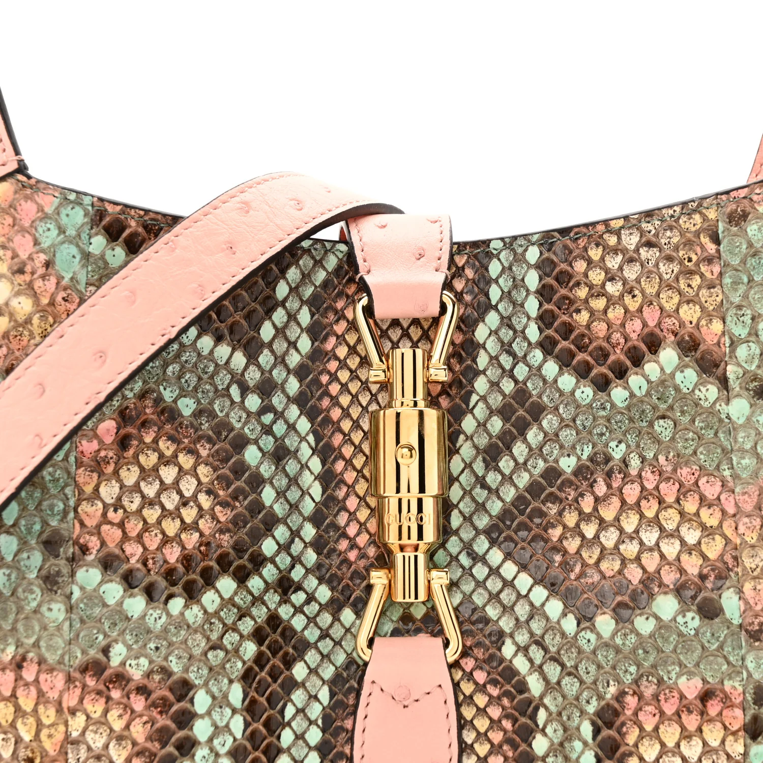 Snakeskin Ostrich Calfskin Small Jackie 1961 Hobo Pink Multicolor - Top Club