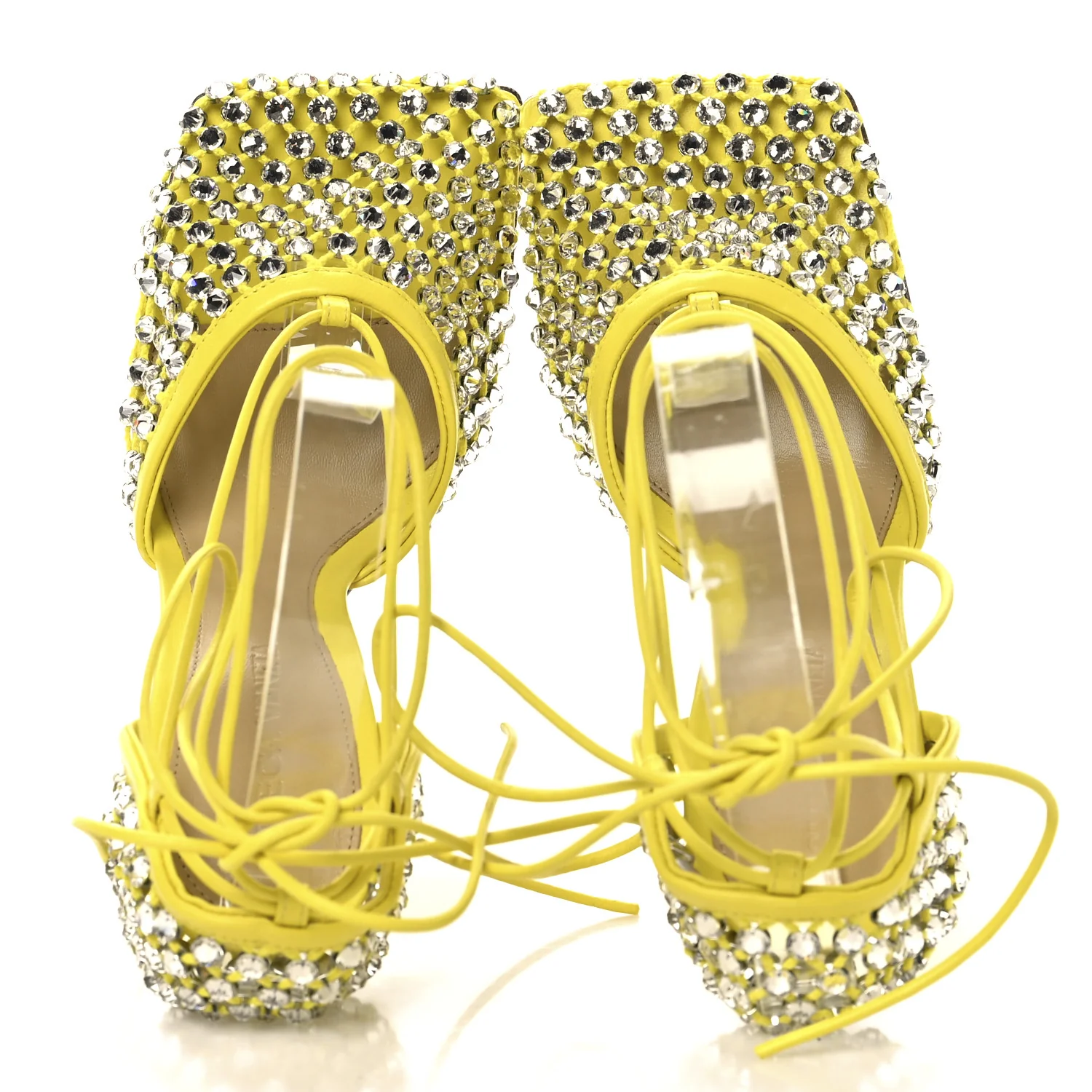Mesh Nappa Crystal Embellished Sparkle Stretch Ankle Tie Sandals 36 36 Light House - Top Club