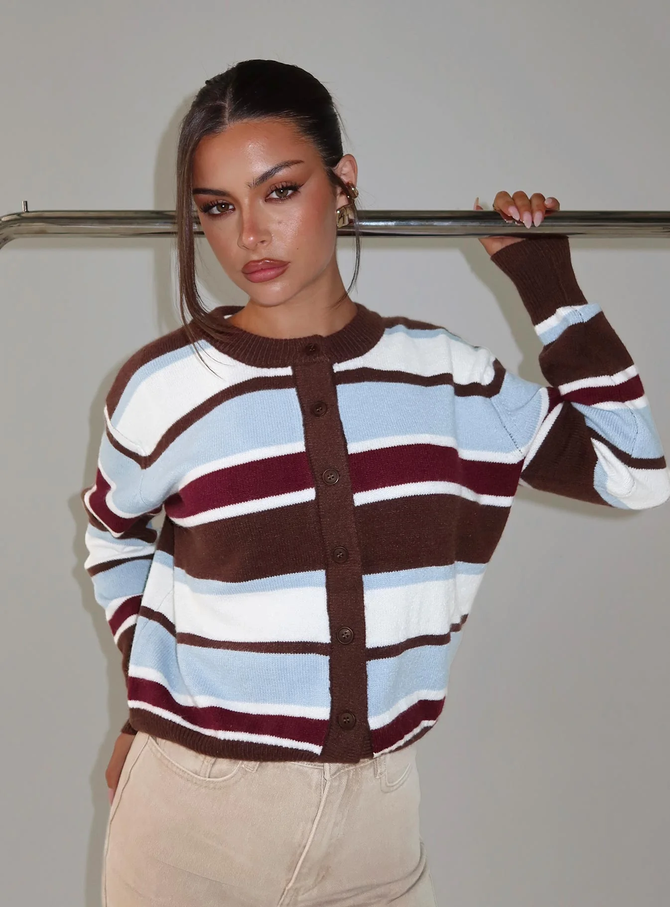 Soline Knit Cardigan Blue / Brown Stripe