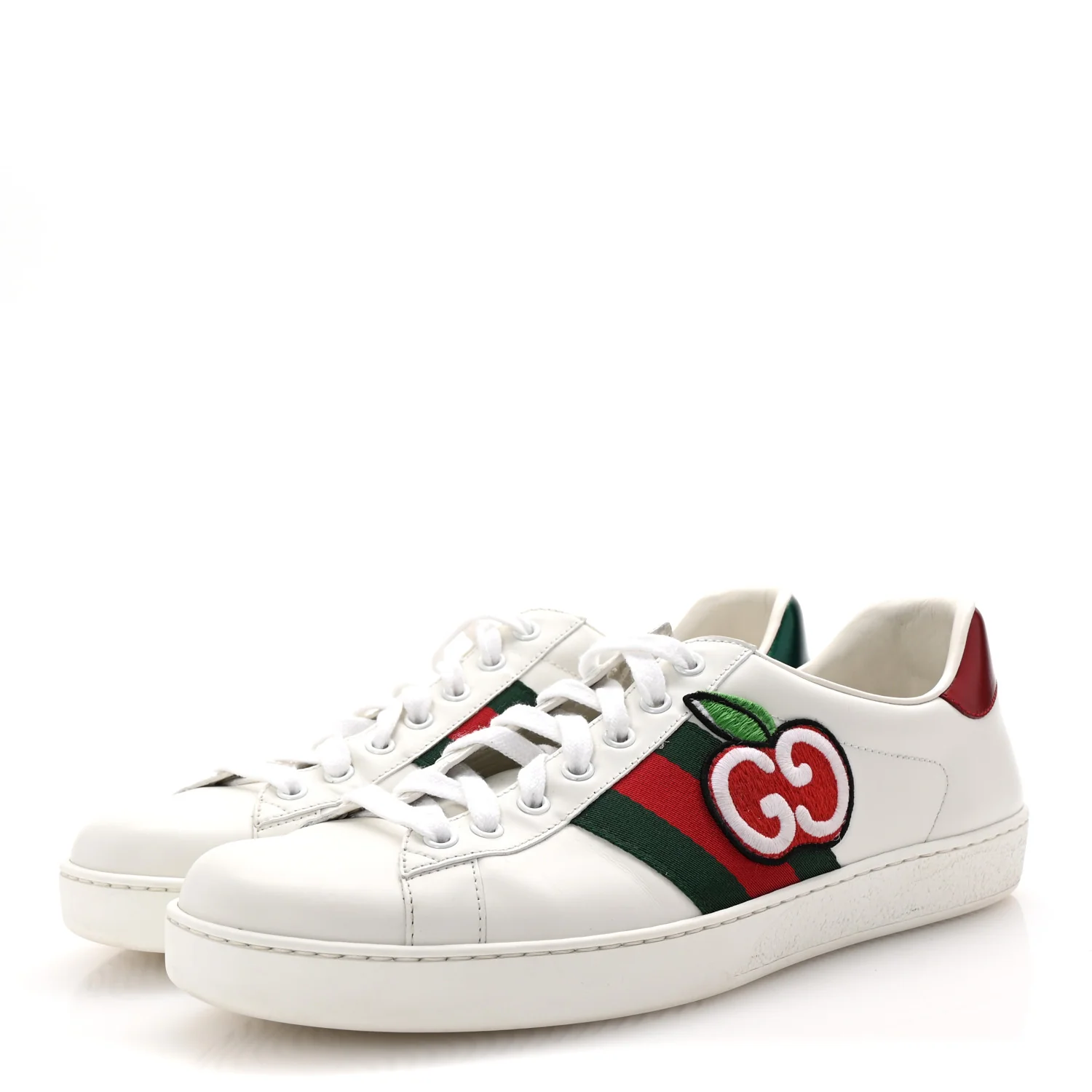 Calfskin Web GG Apple Embroidered Ace Sneakers 9.5 White - Top Club