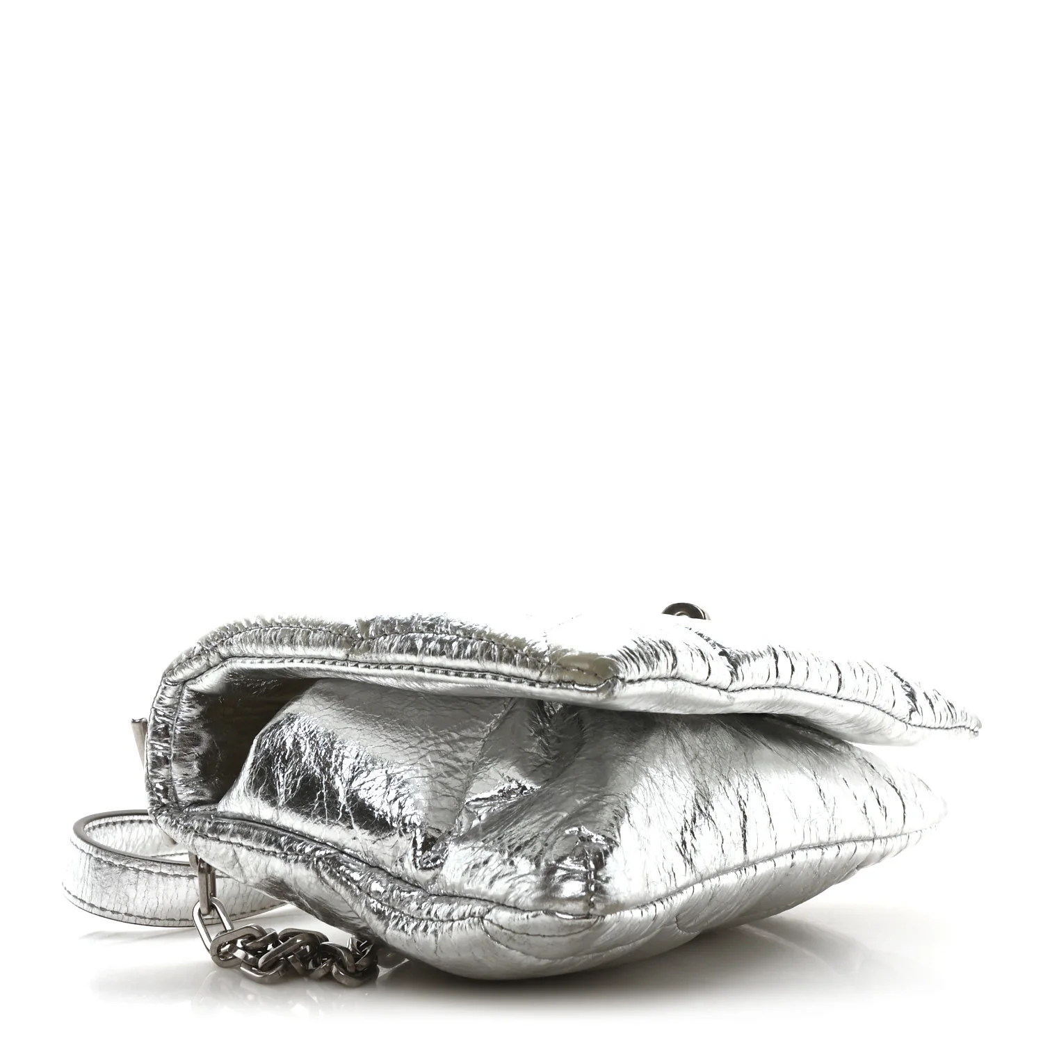 Metallic Crinkled Nappa Pillow Quilted Tiny Softie Bag Silver - Top Club
