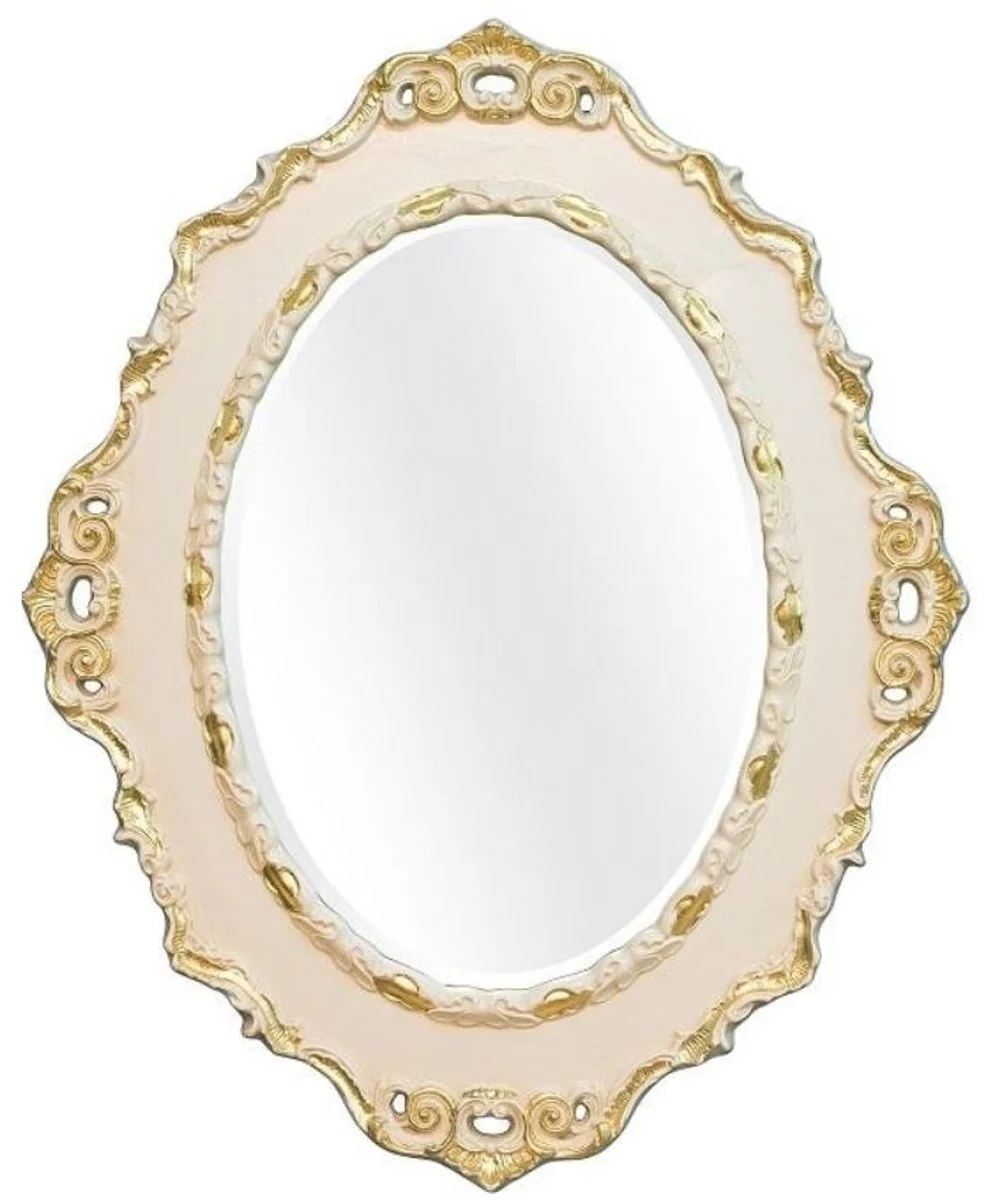 Luxury baroque wall mirror cream / gold 84 x 4 x H. 104 cm - oval antique style mirror - noble & magnificent