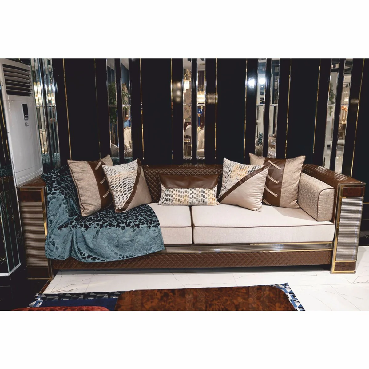 Luxury Sofa White / Brown / Gray / Gold 285 cm - Living Room & Hotel Furniture