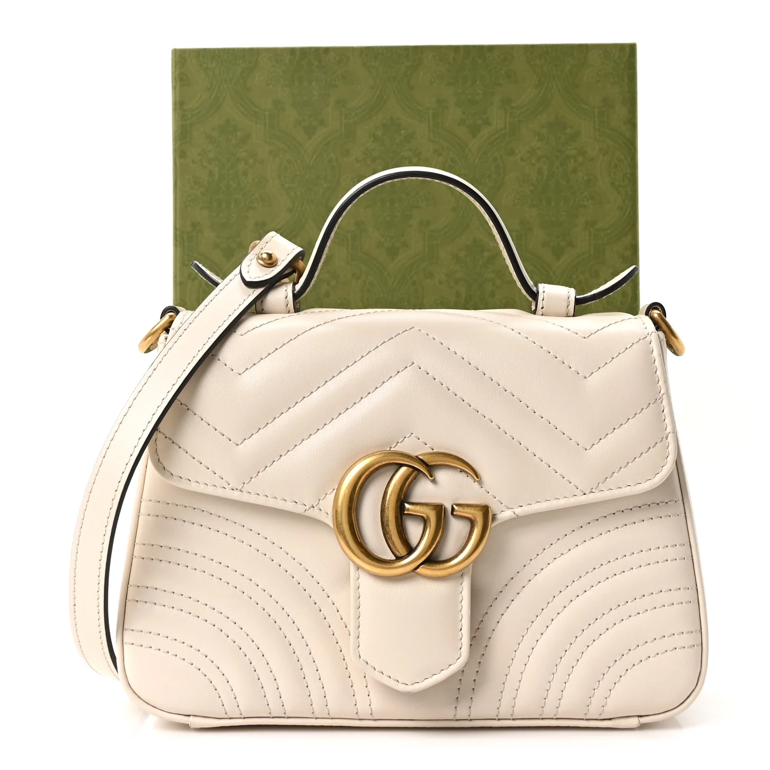 Calfskin Matelasse Mini GG Marmont Top Handle Shoulder Bag White - Top Club