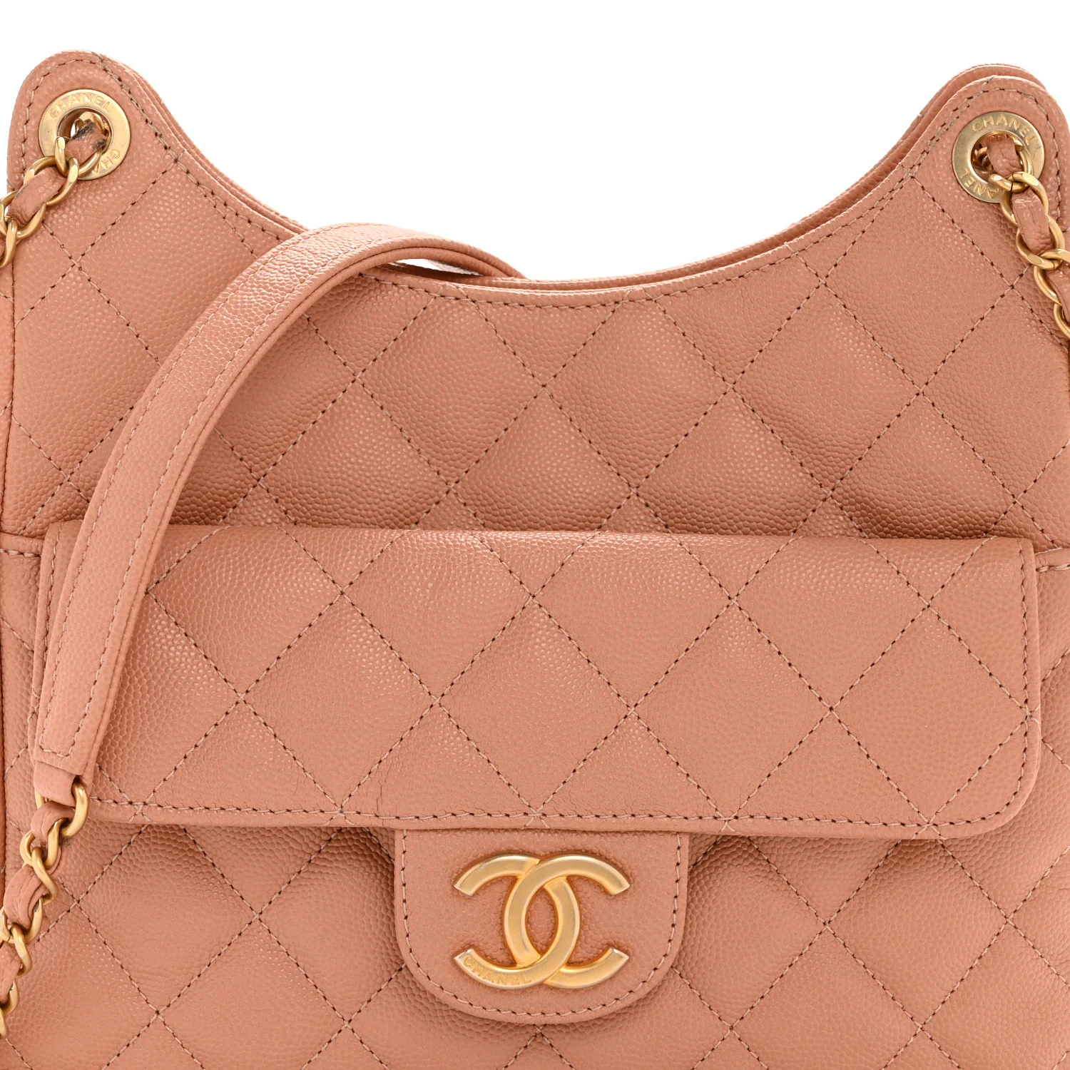 Caviar Quilted Wavy CC Hobo Beige - Top Club