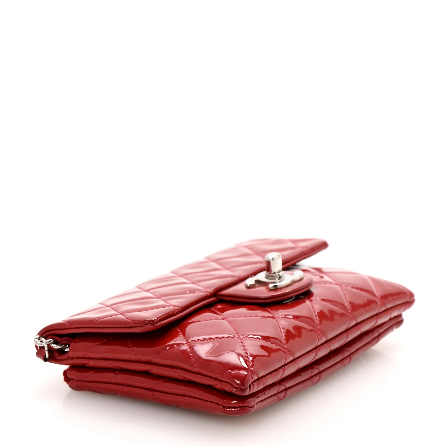 Patent Quilted Mini Flap Clutch With Chain  Red - Top Club