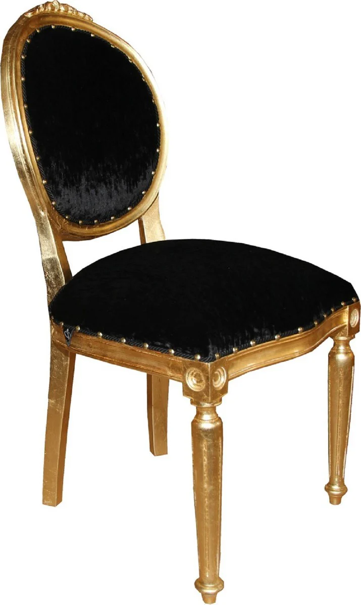 Luxury Baroque dining room set medallion black / gold 50 x 52 x H. 99 cm - 6 handmade dining chairs - Baroque dining room furniture