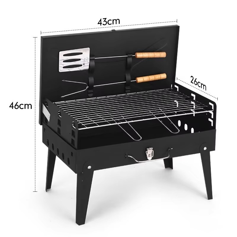 Portable folding cast iron charcoal grill with remote control