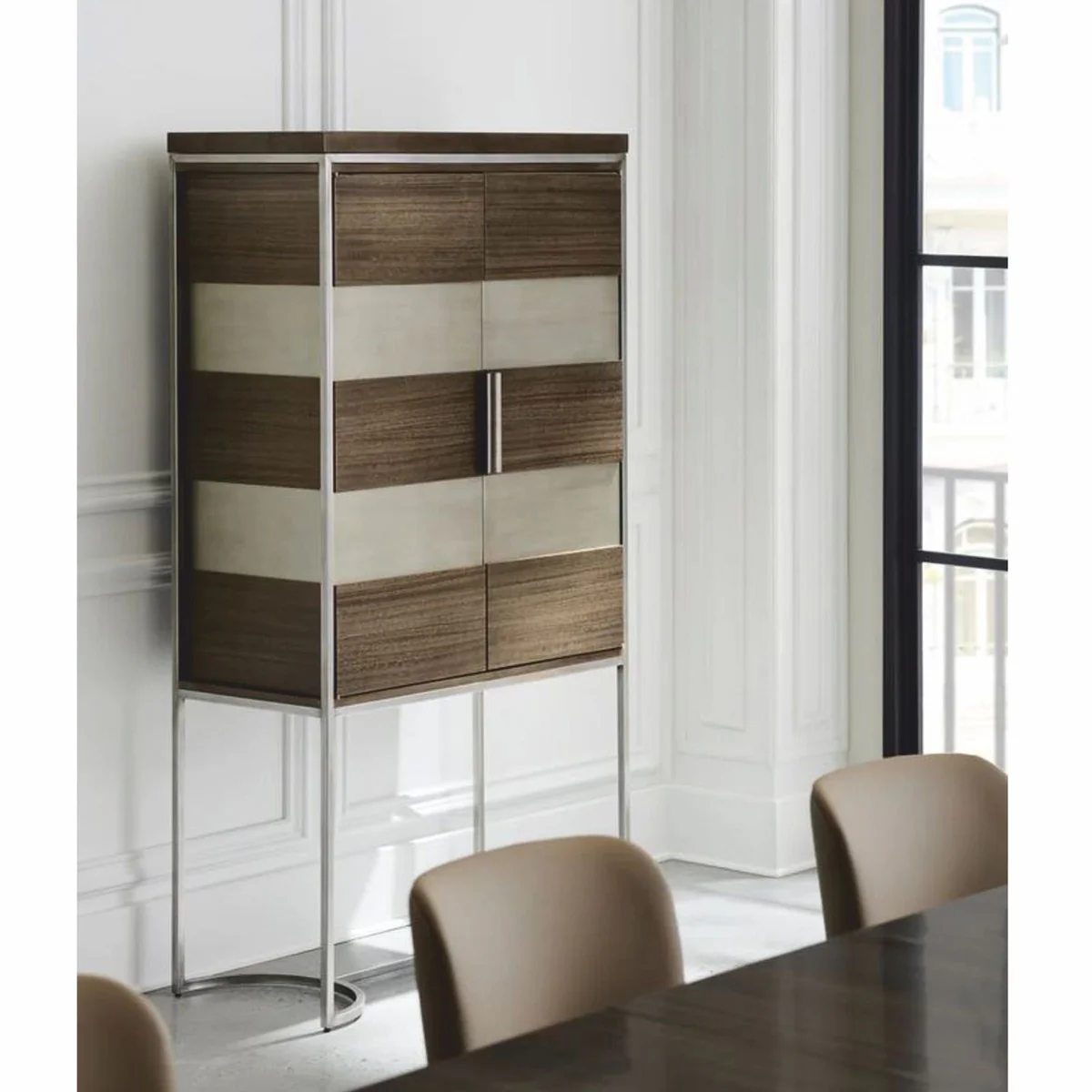 Luxury bar cabinet / wine cabinet brown / silver H. 198 cm - bar furniture