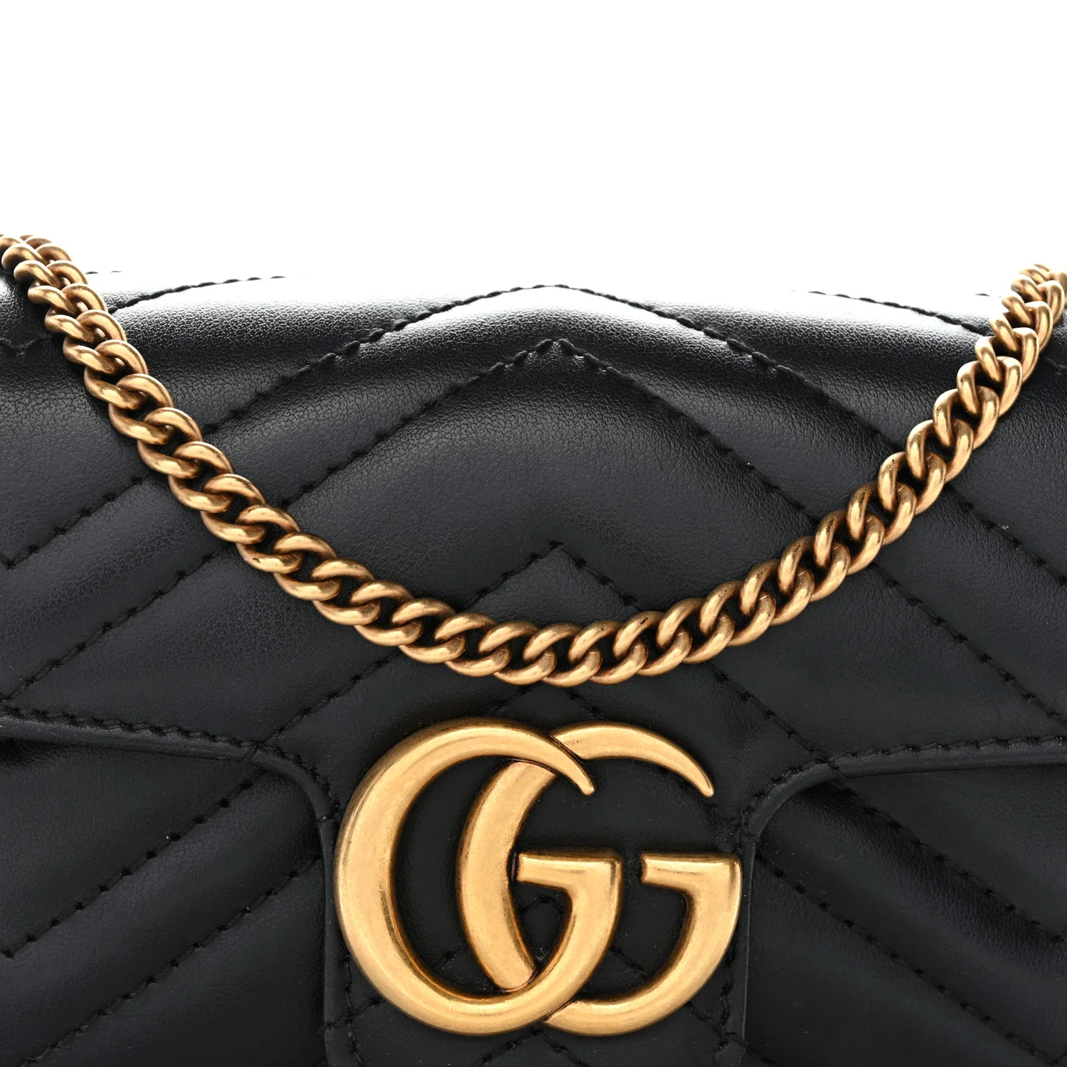 Calfskin Matelasse Super Mini GG Marmont Shoulder Bag Black - Top Club